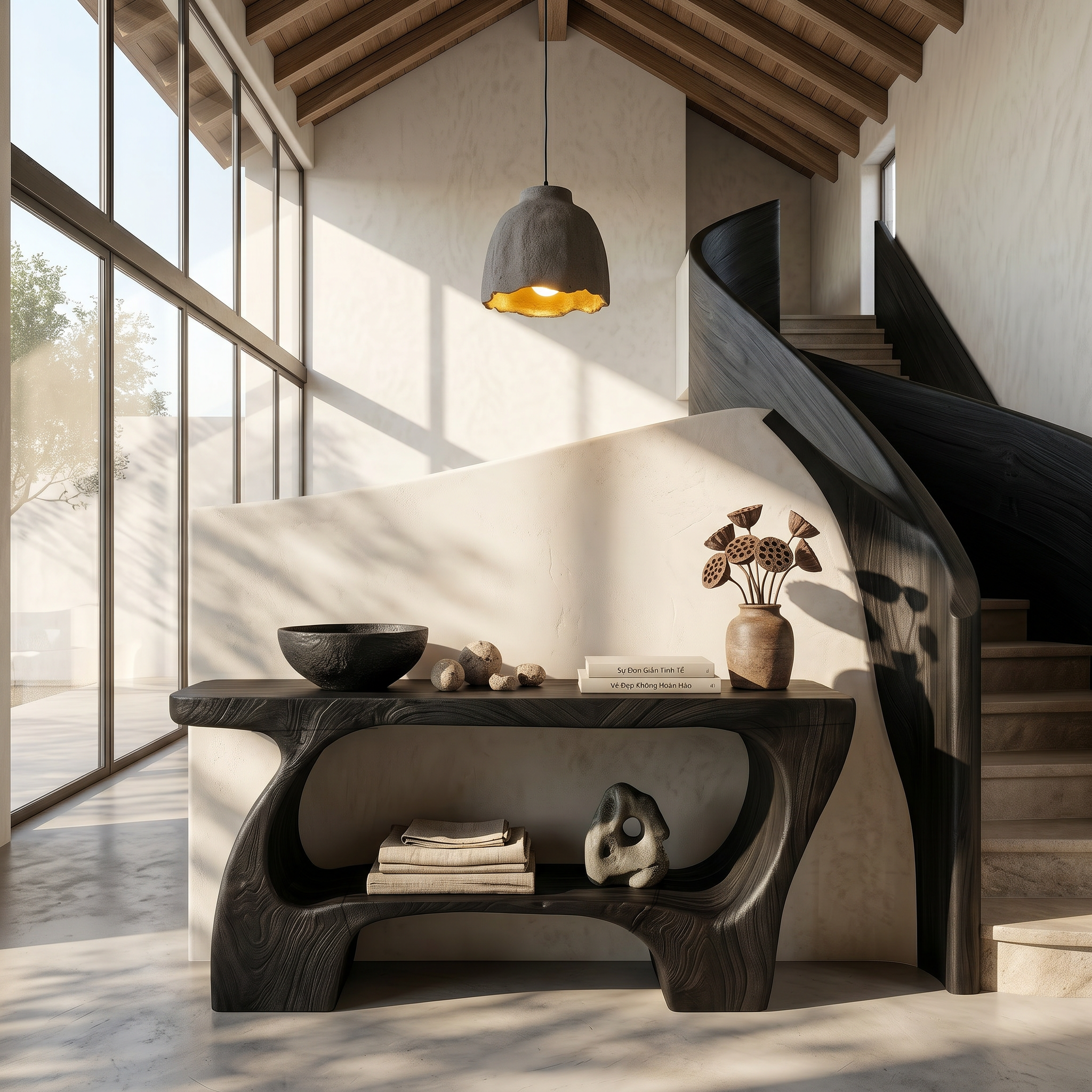 Contemporary Console Table With Artistic Open Structure For Living Room