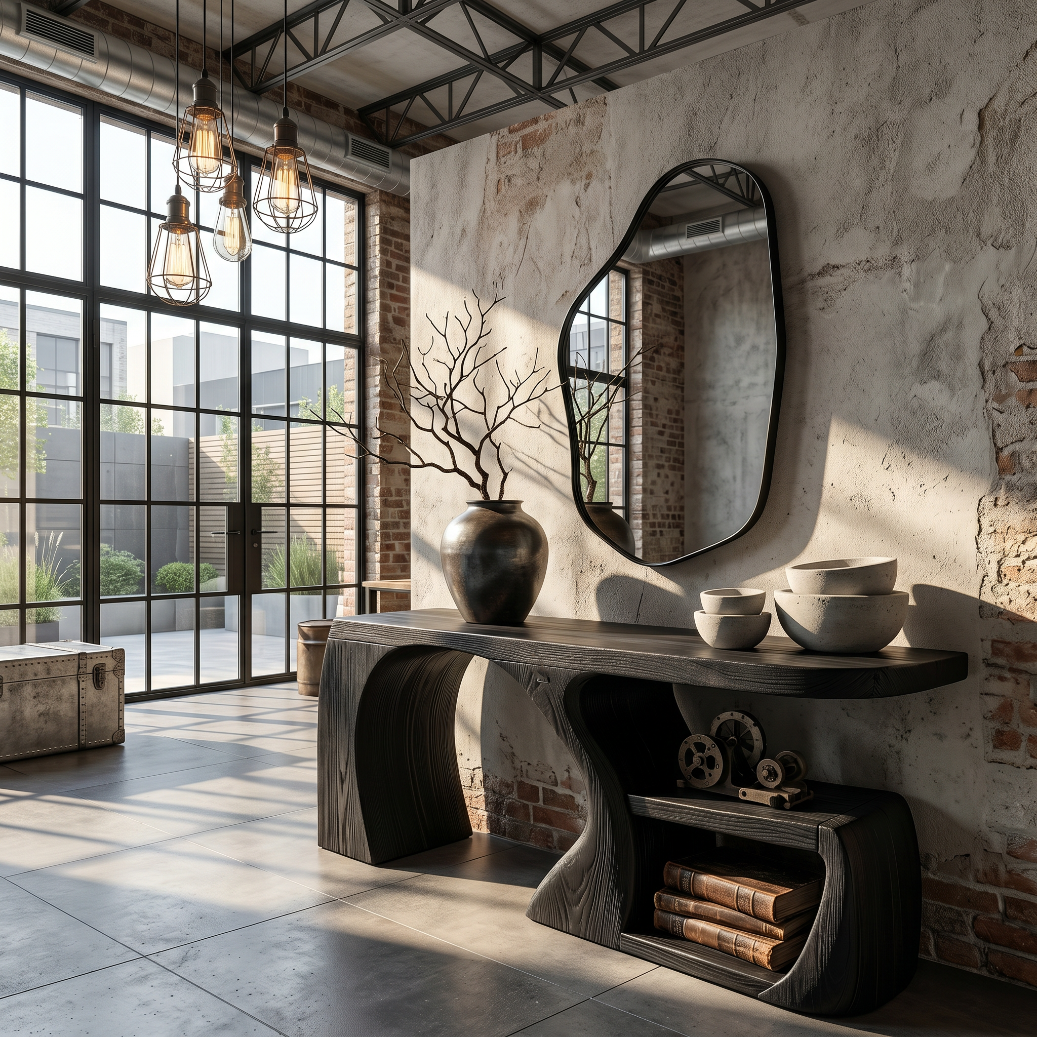 Modern Console Table With Architectural Curved Design For Entryway