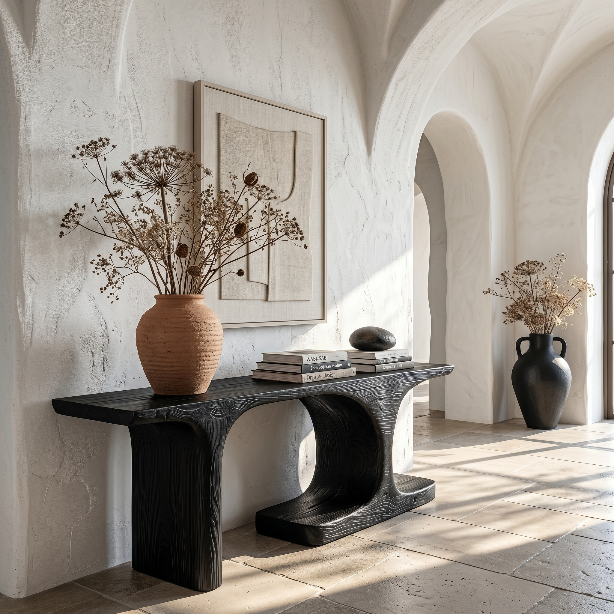 Organic Console Table With Sculptural Arched Form For Entryway