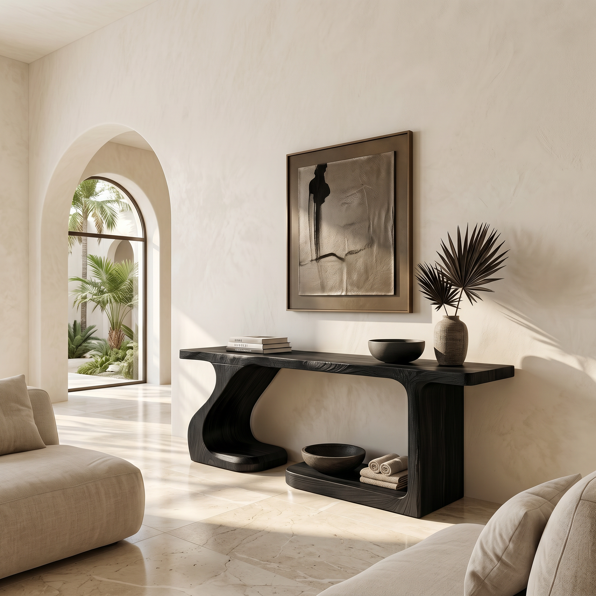 Rustic Console Table With Carved Root Inspired Design For Entryway