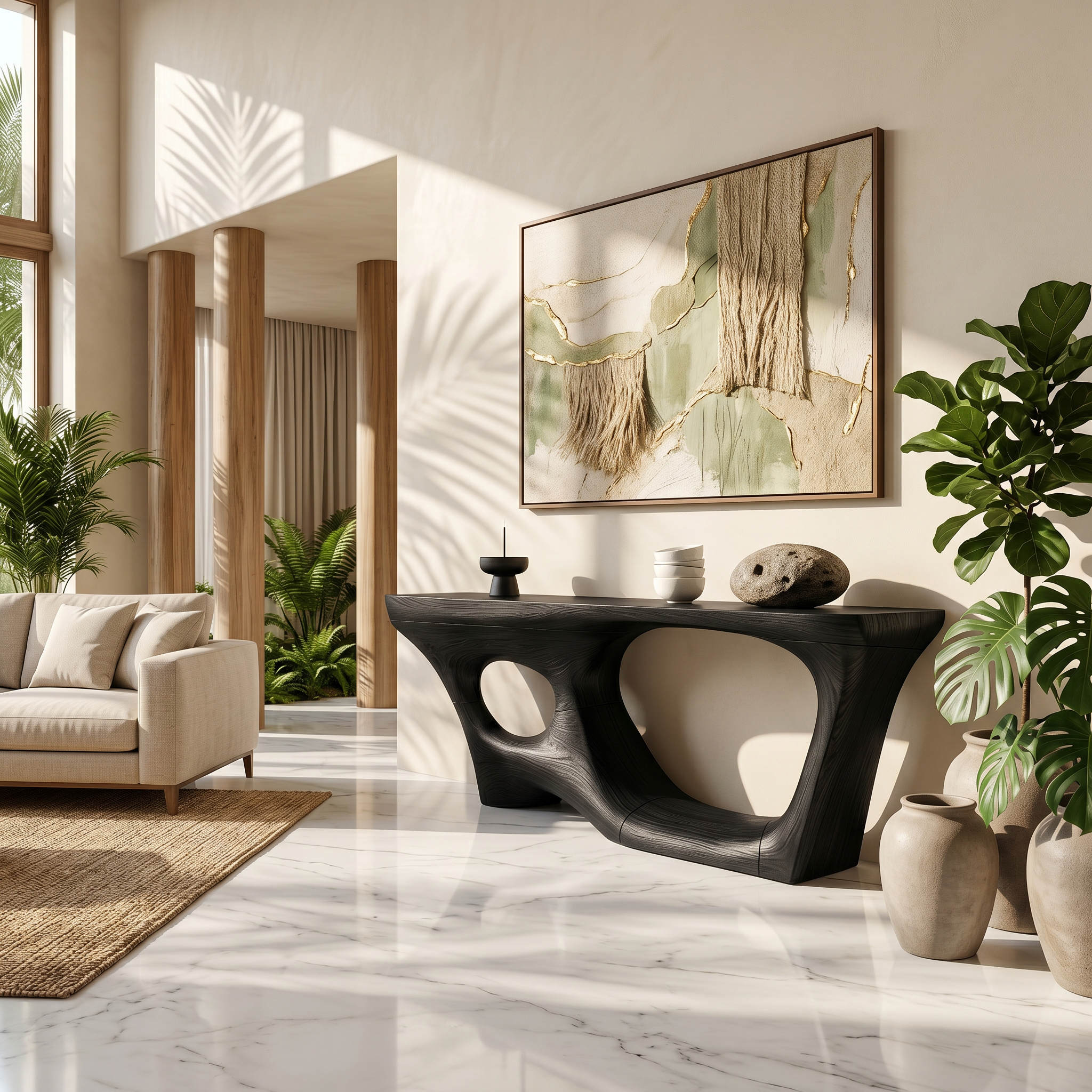 Contemporary Console Table With Sculptural Curved Design For Hallway