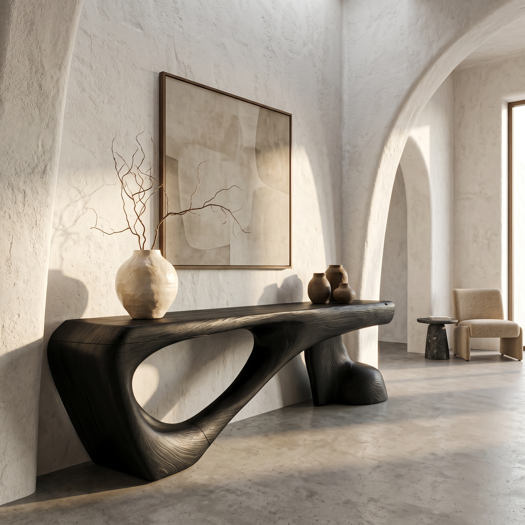 Rustic Console Table With Organic Root Form For Hallway