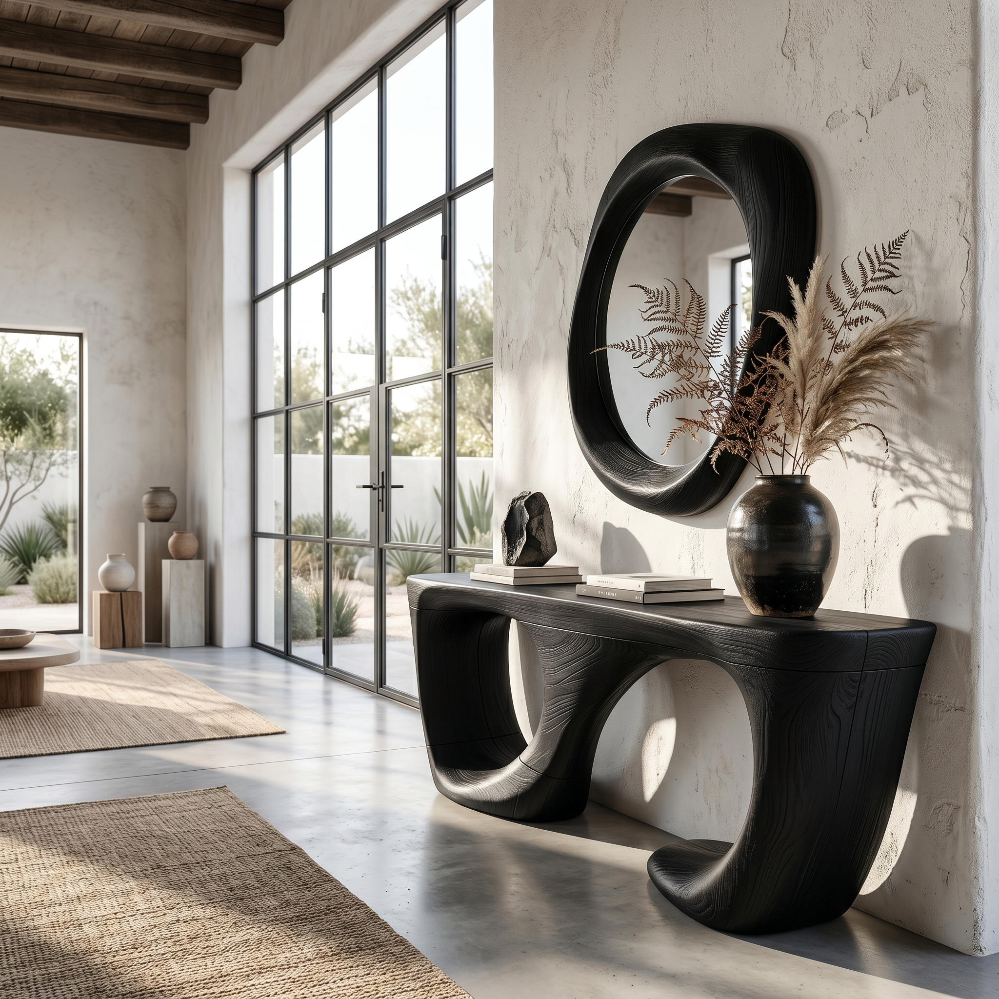 Contemporary Console Table With Curved Open Structure For Living Room