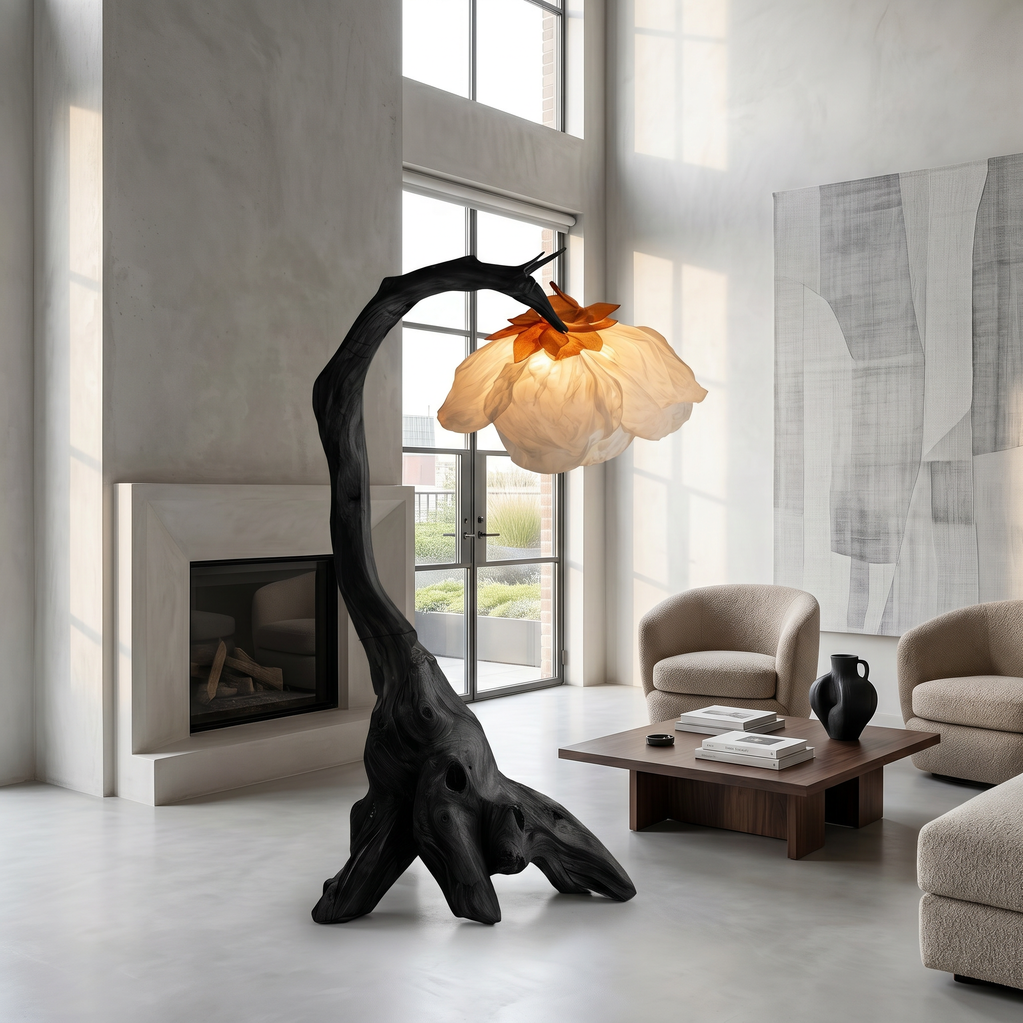 Organic Floor Lamp With Tree Branch Silhouette For Bedroom And Reading Nook