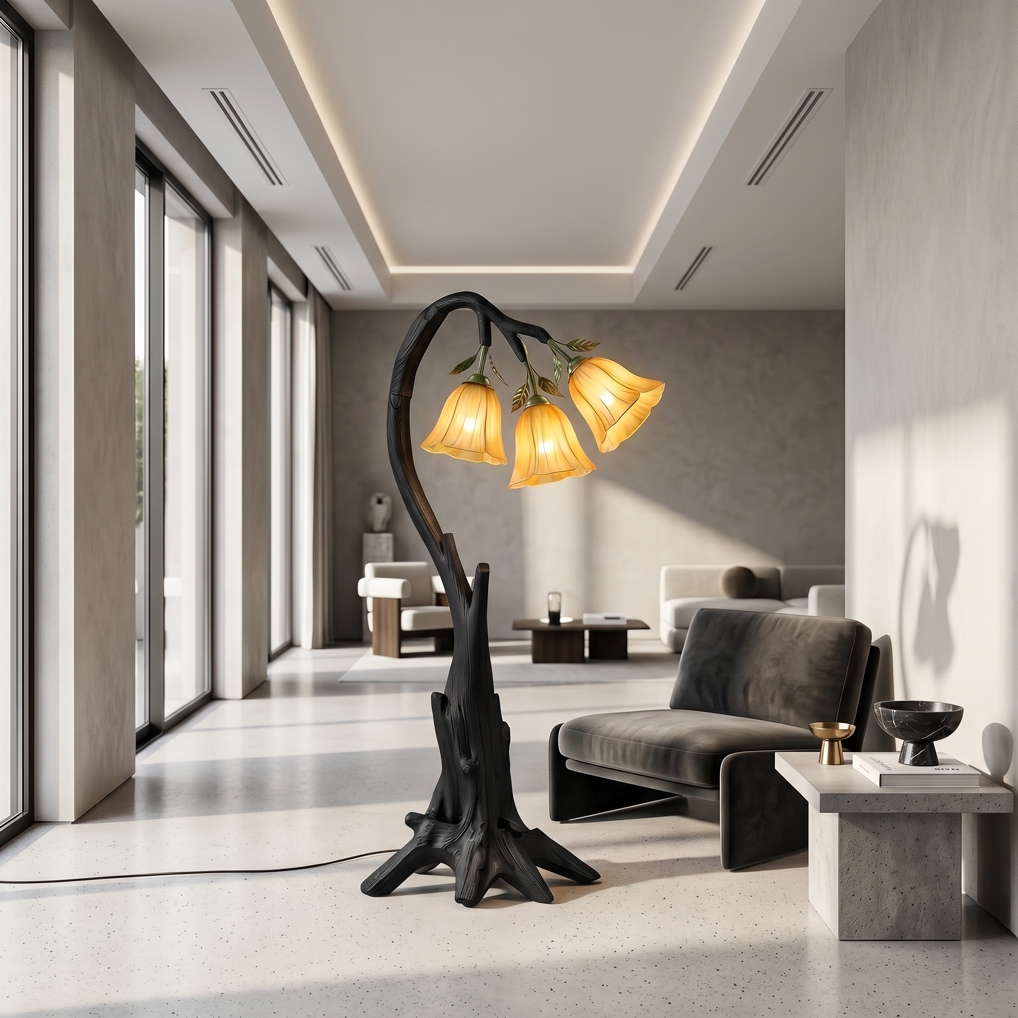 Natural Floor Lamp With Blooming Floral Form For Reading Nook And Bedroom