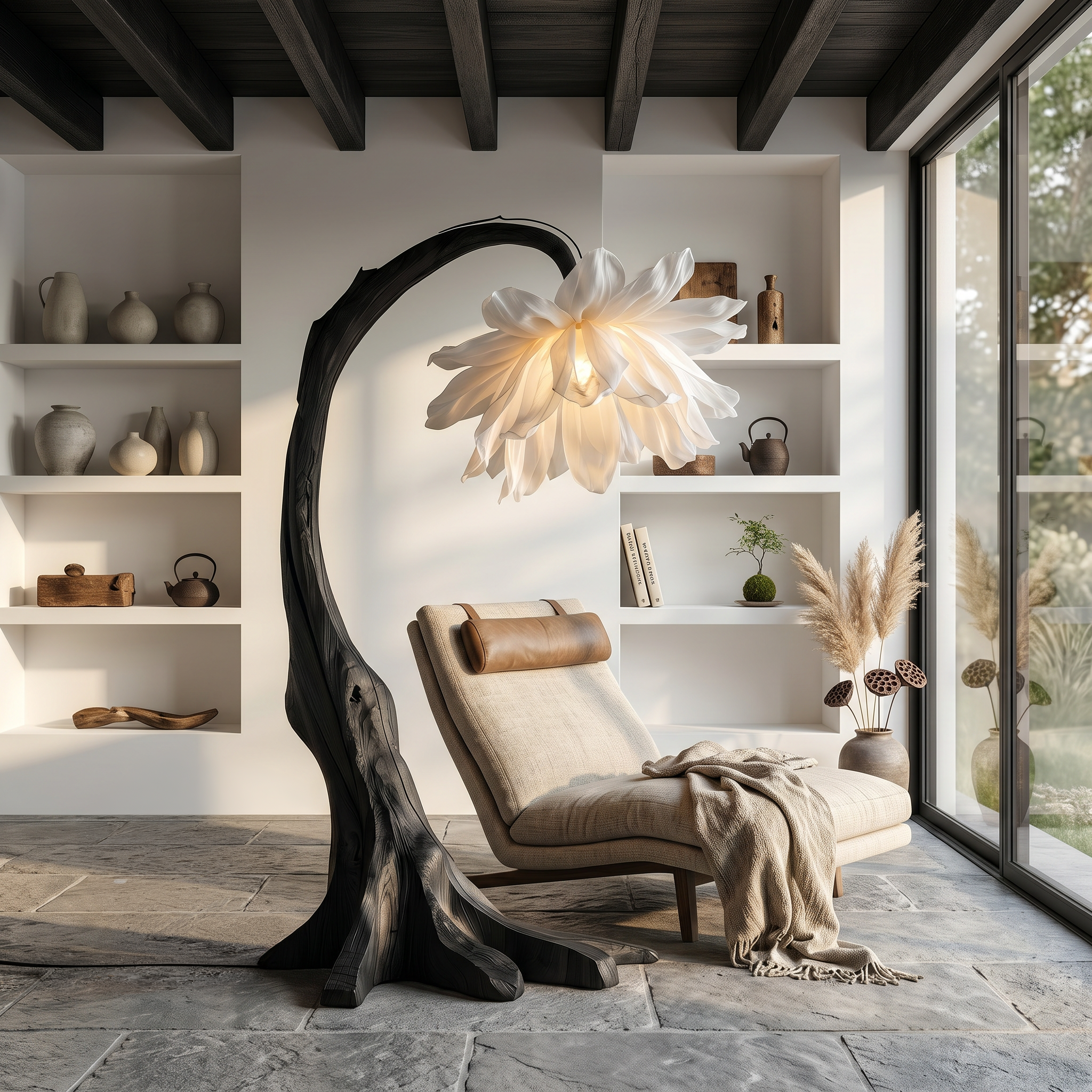 Contemporary Floor Lamp With Sculptural Floral Design For Living Room And Bedroom