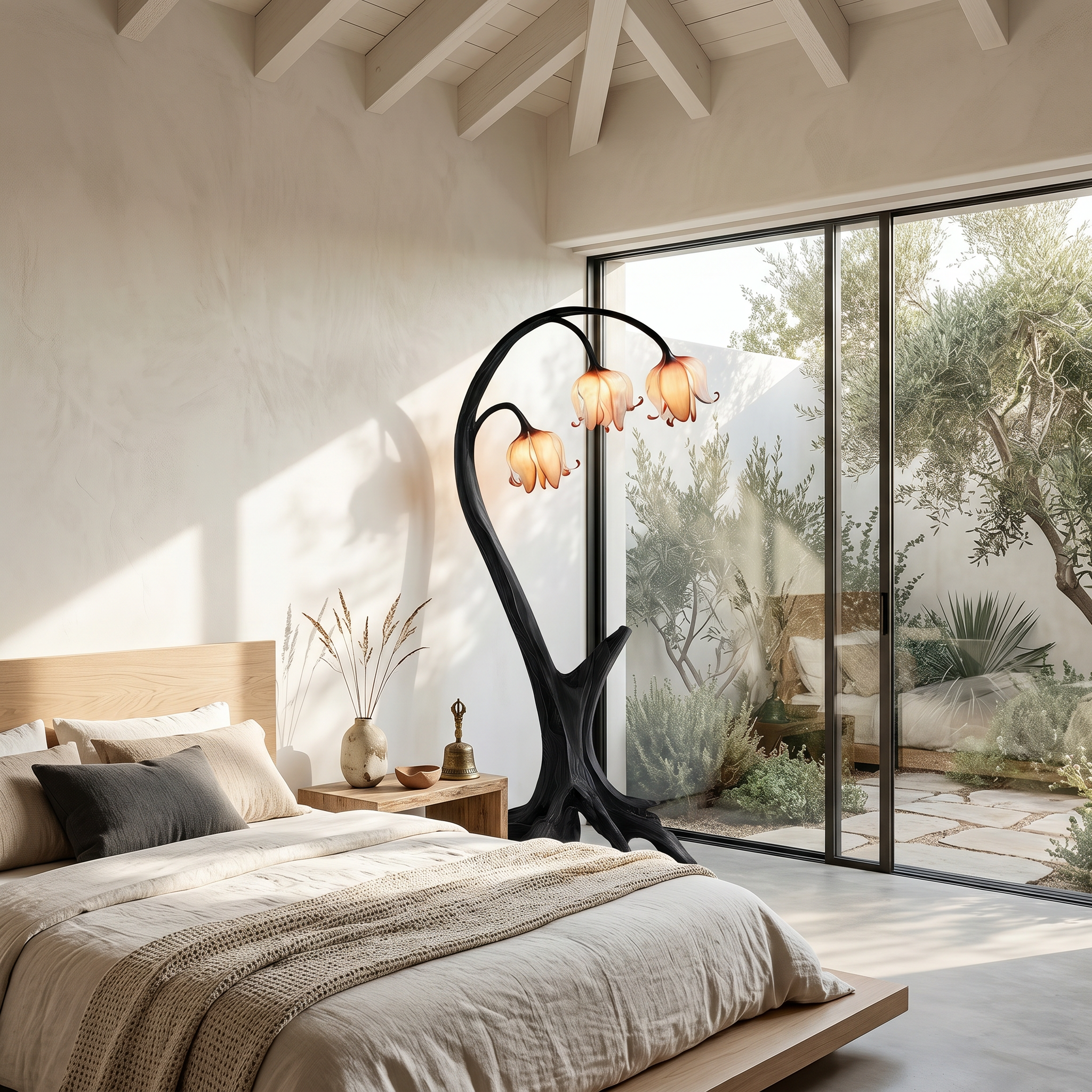 Rustic Floor Lamp With Blooming Bell Flower Design For Bedroom And Living Room