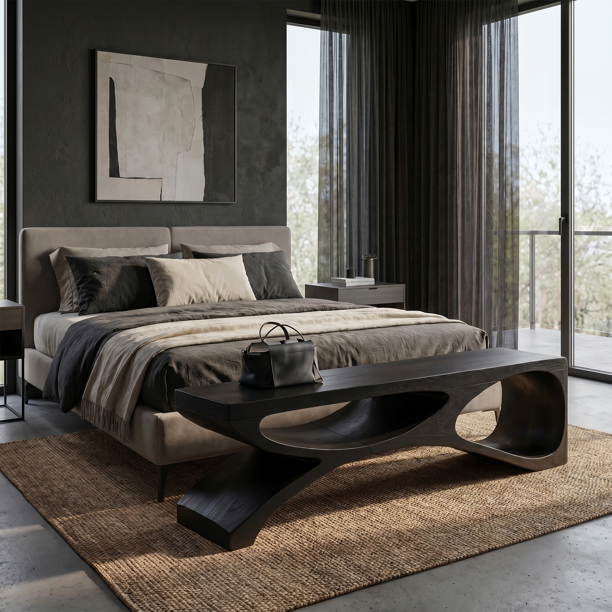 Contemporary Bench With Sculptural Open Base For Living Room