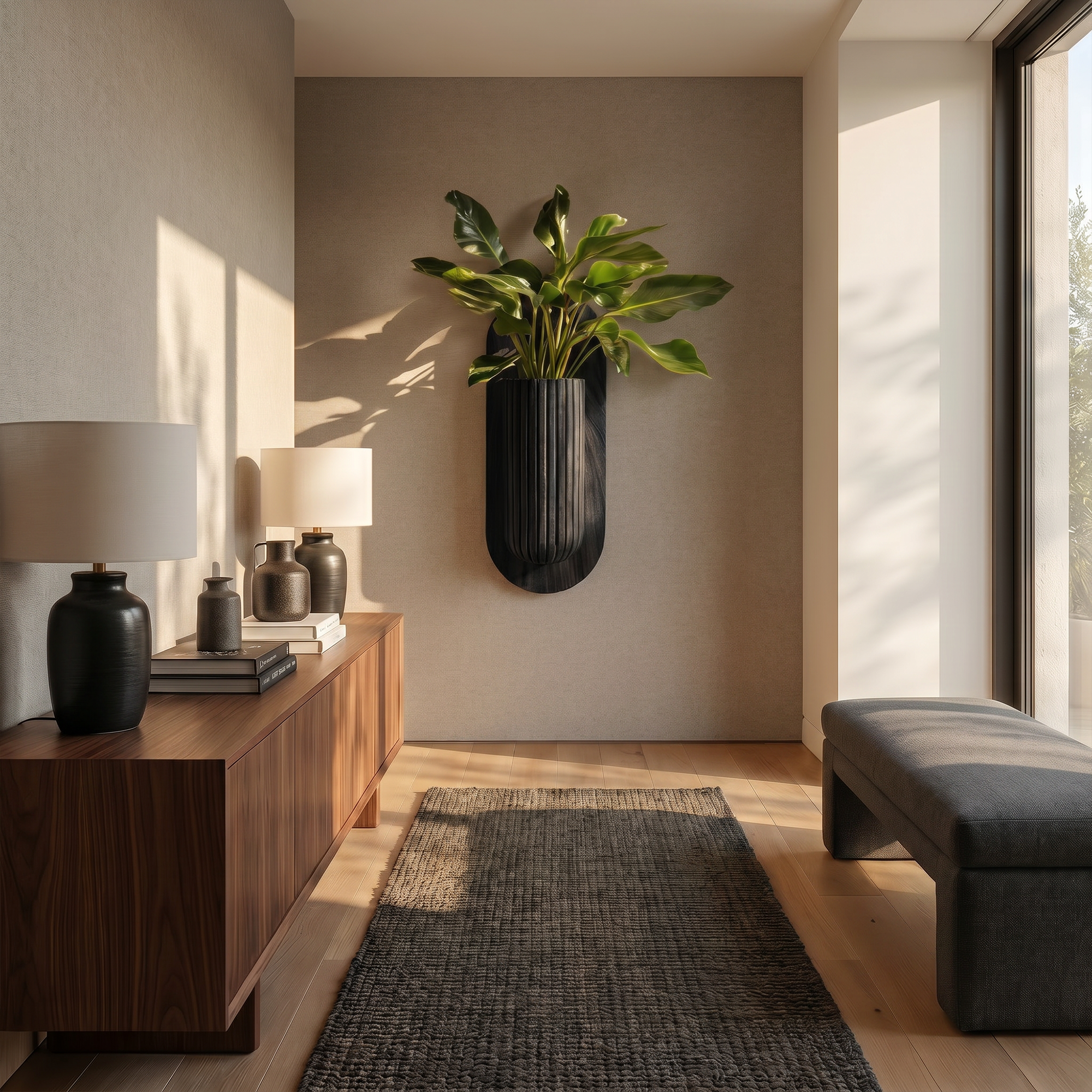 Minimalist Wood Wall Planter With Solid Wood Display Vessel For Plants