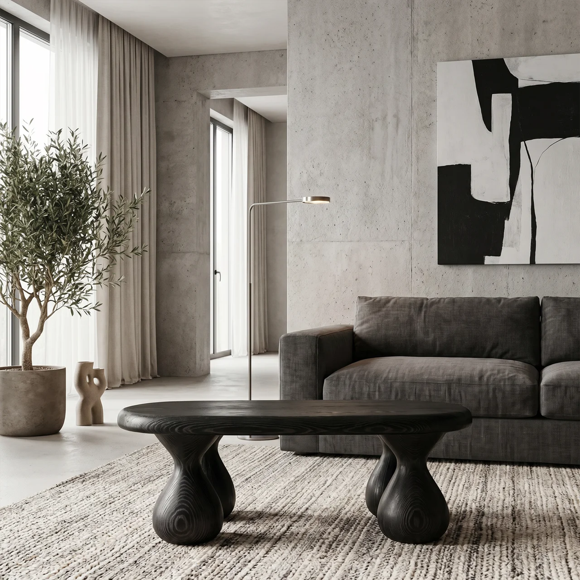 Rustic Coffee Table With Handcrafted Sculptural Wood Design For Living Room