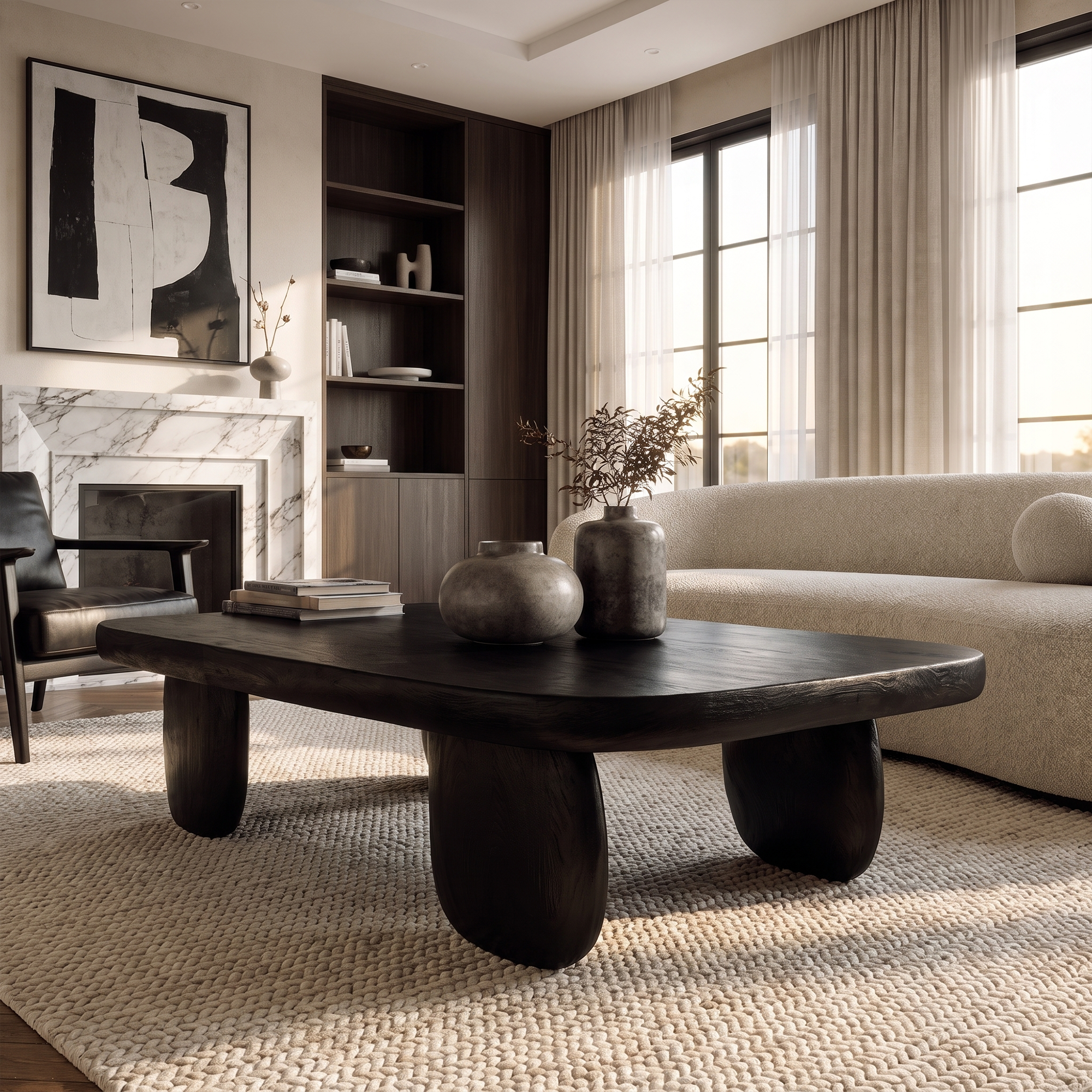 Minimal Coffee Table With Organic Pedestal Base For Living Room