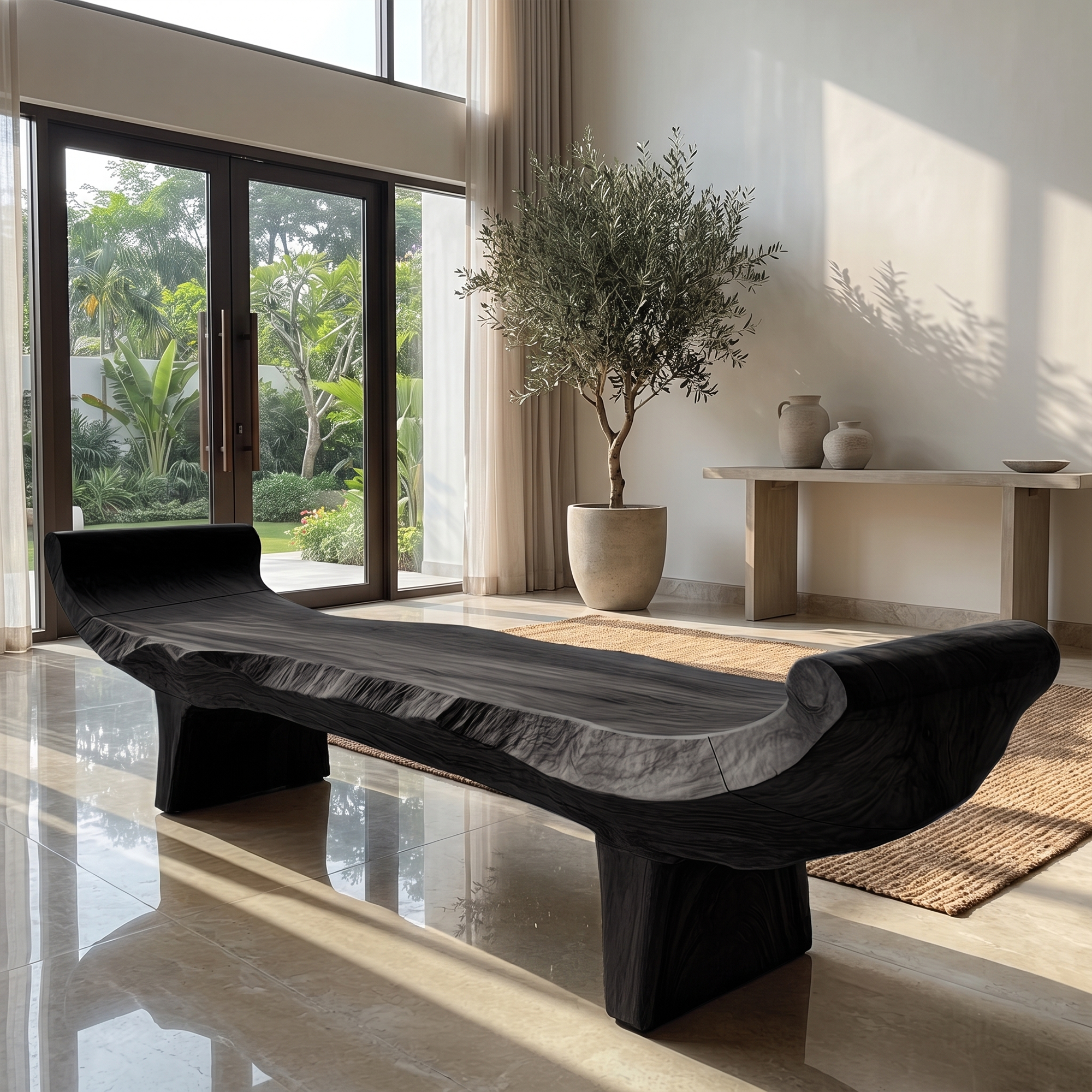 Minimalist Console Table With Sculptural Wood Base For Entryway