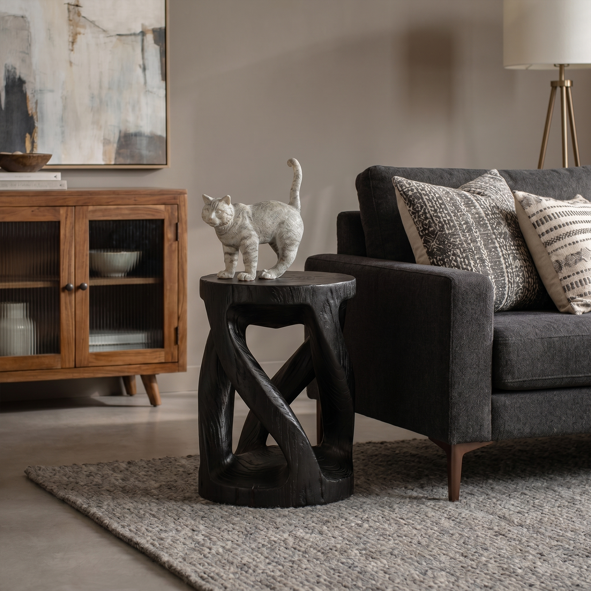 Handcrafted Side Table With Organic Twisted Design For Reading Nook