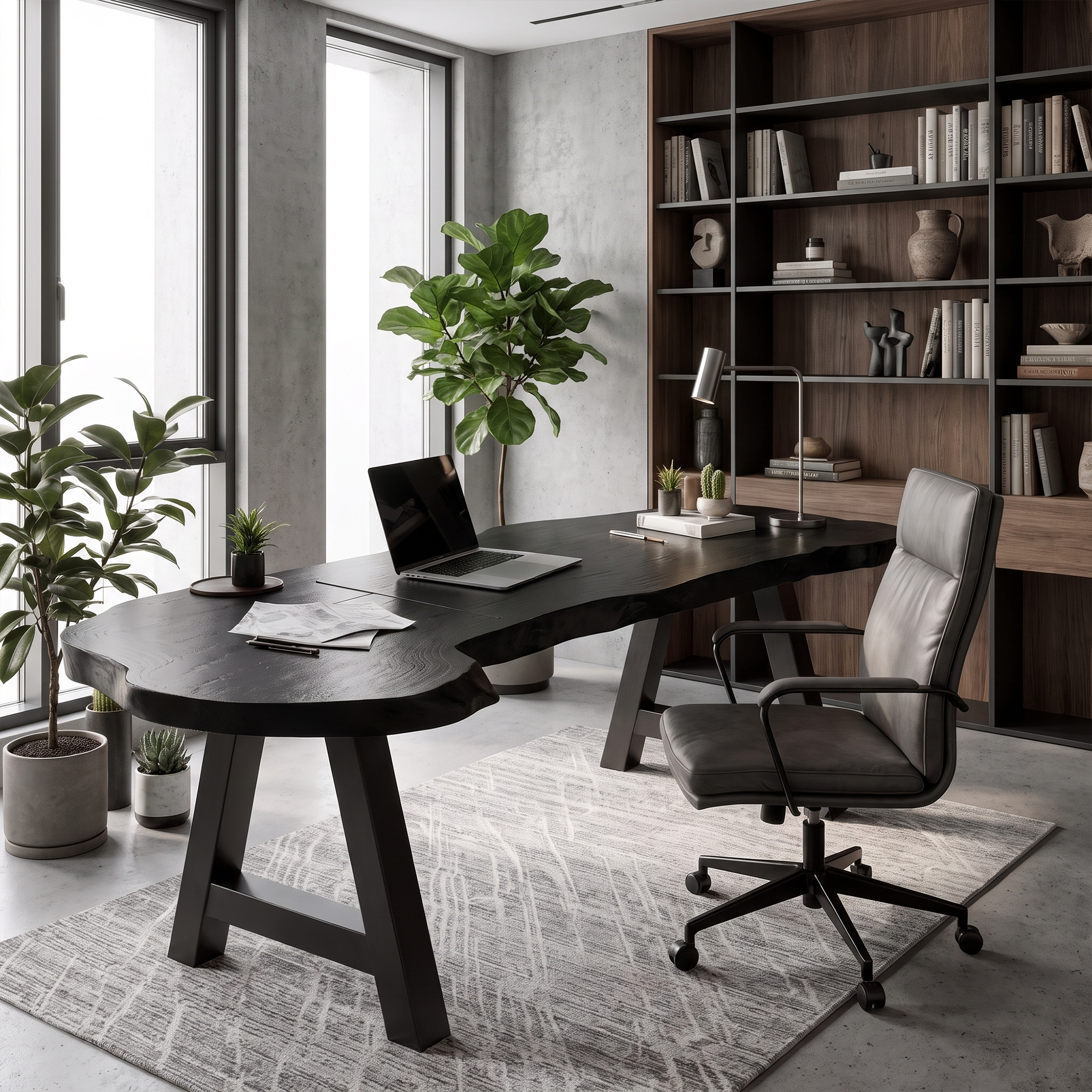 Rustic Writing Desk With Live Edge Wood Top And Metal Legs For Home Office