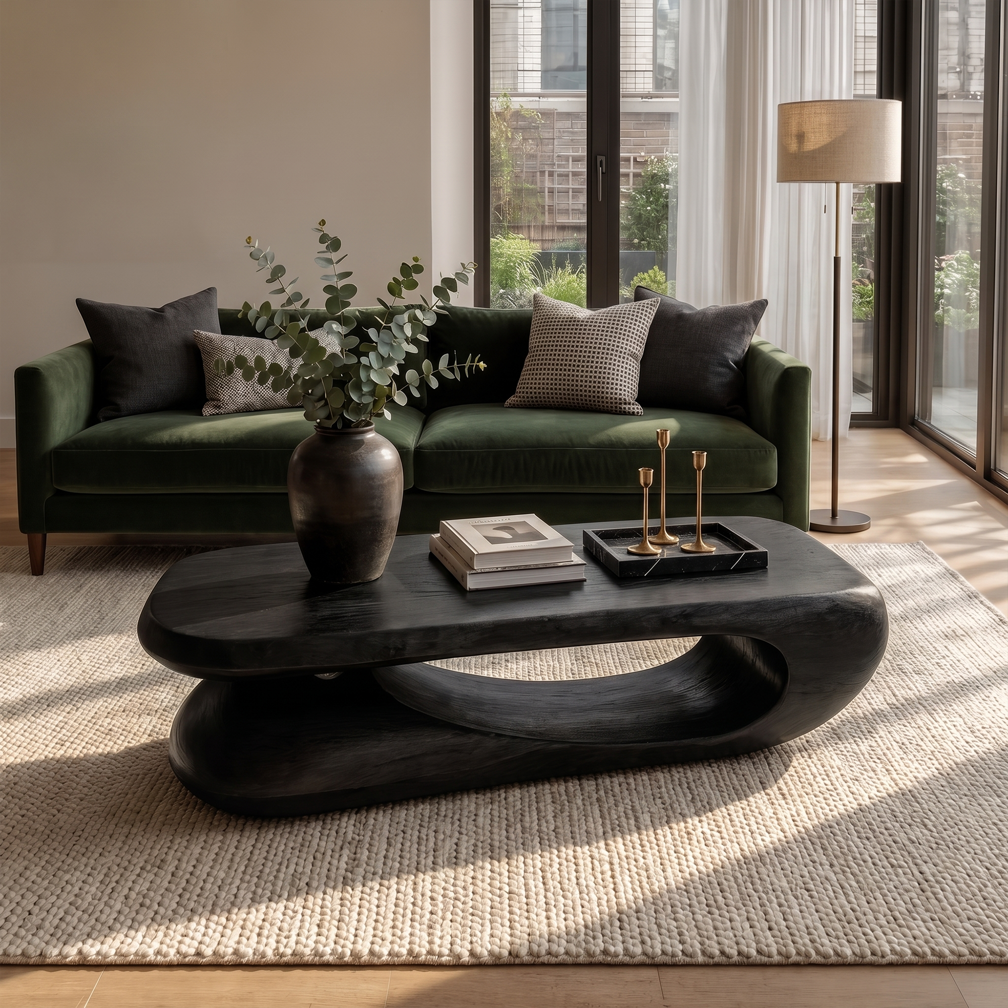 Organic Coffee Table With Flowing Monolithic Wood Form For Living Room