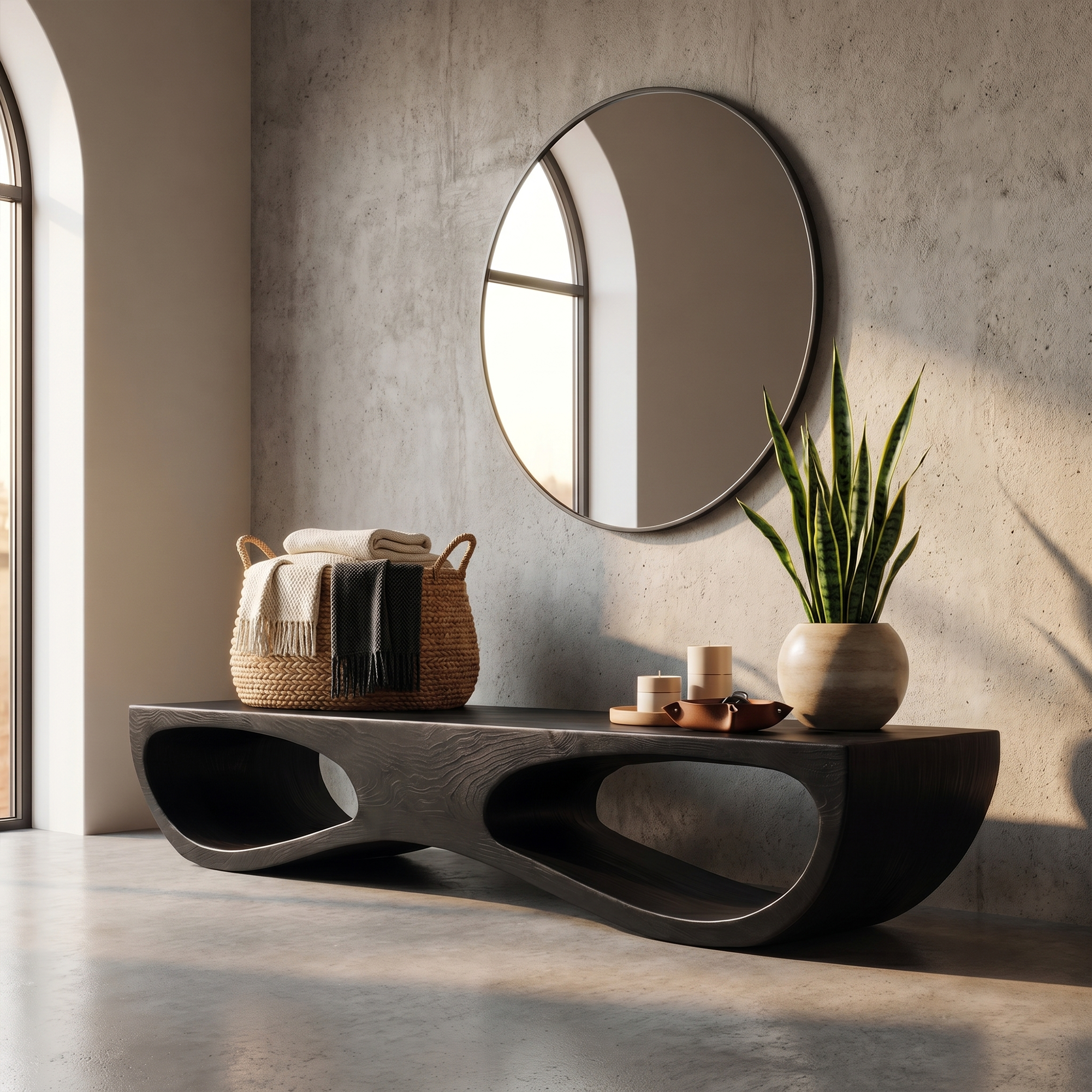 Sculptural Organic Wooden Bench For Entryway Hallway And Living Room