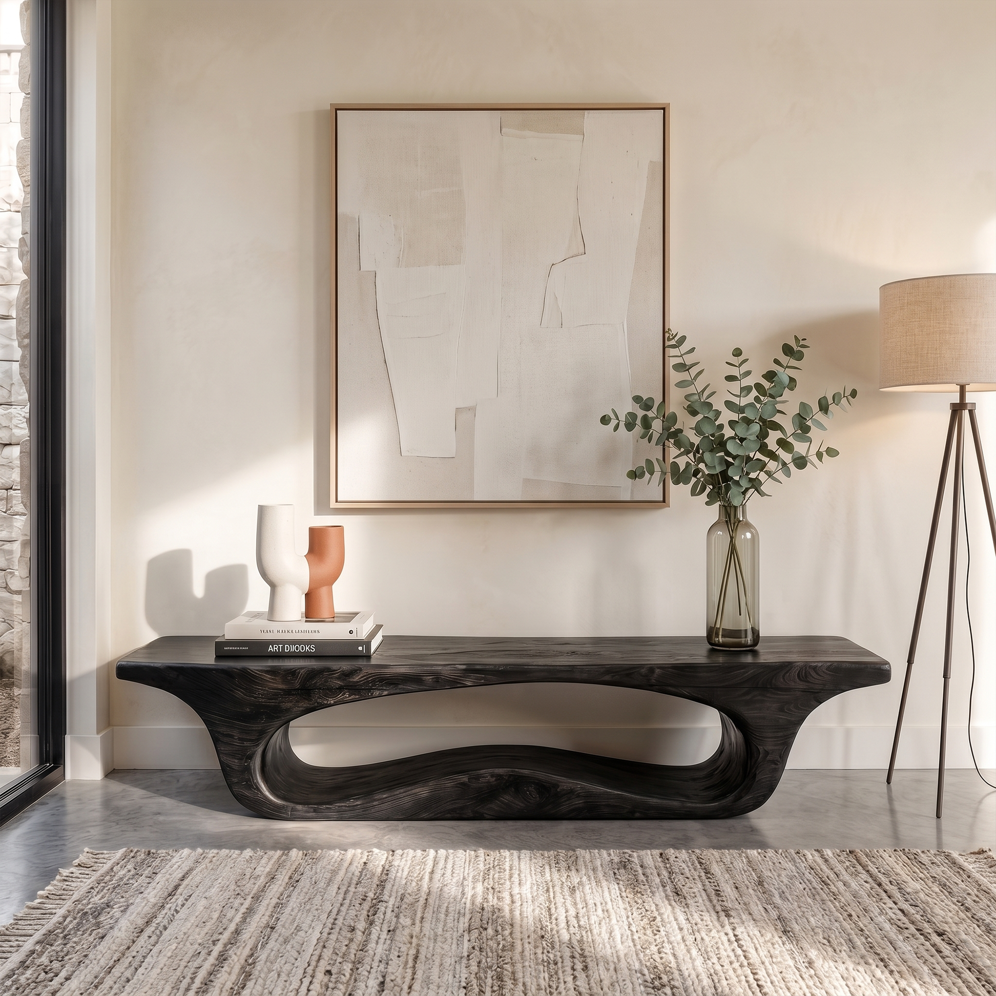 Modern Sculptural Bench For Entryway Or Living Room