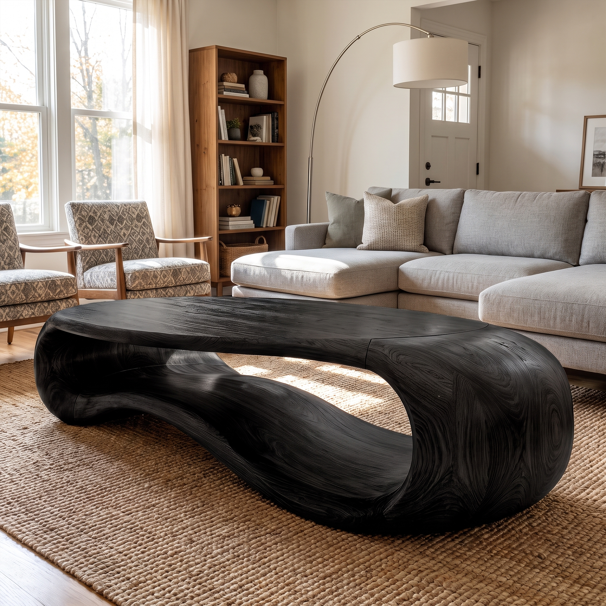 Modern Sculptural Solid Wood Coffee Table For Living Room