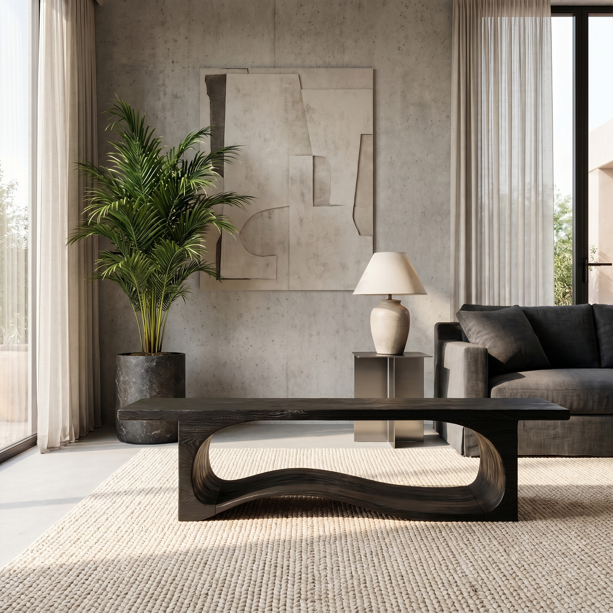 Sculptural Bench With Wave Design For Entryway