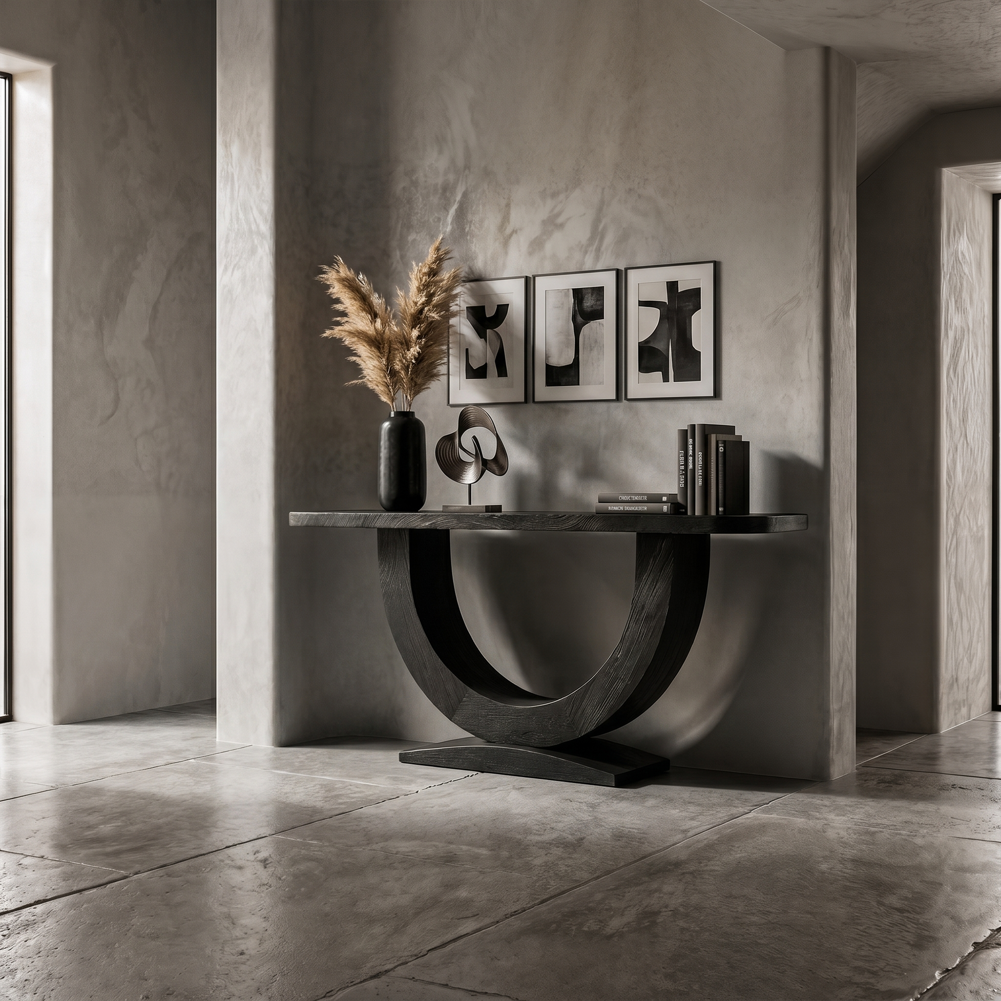Contemporary Organic Console Table With U Shape Pedestal Base For Entryway And Living Room