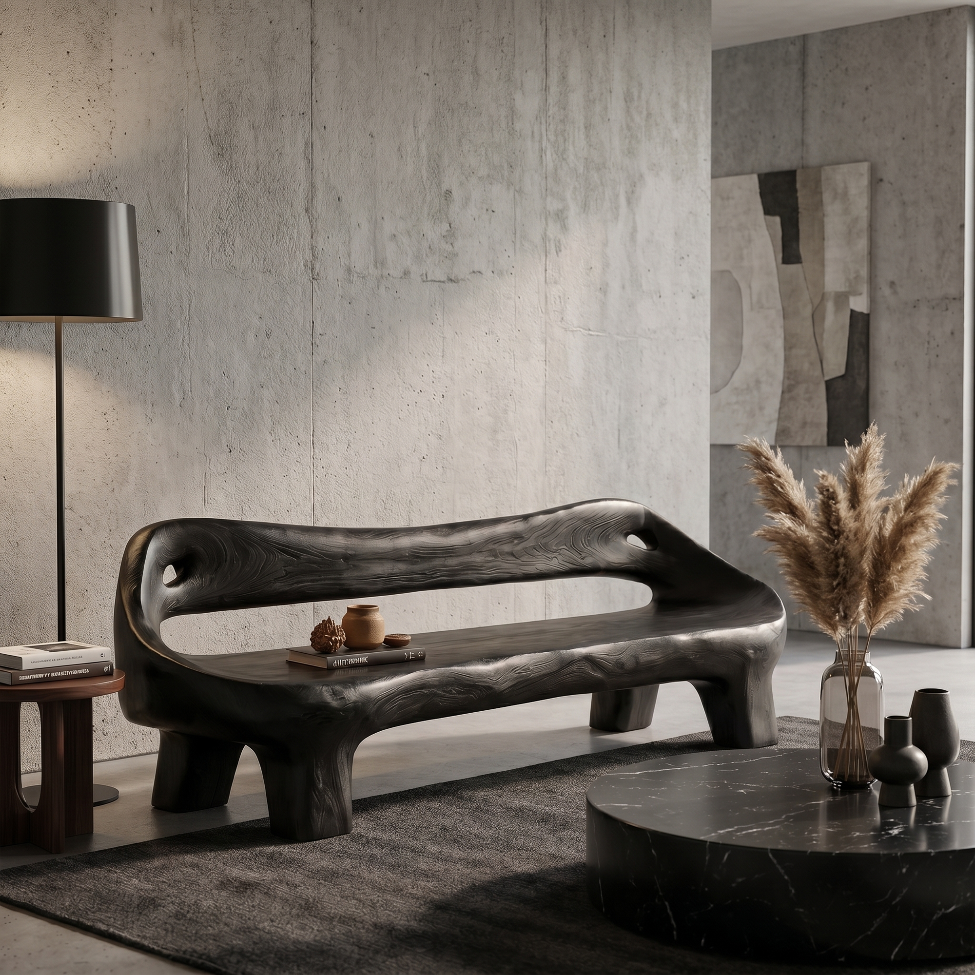 Organic Sculptural Sofa Frame With Curved Solid Wood Design For Living Room