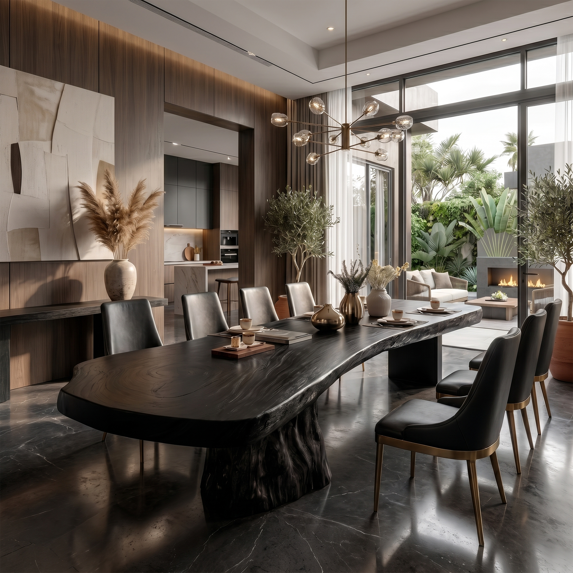 Organic Sculptural Dining Table With Live Edge Solid Wood Top And Pedestal Base For Dining Room