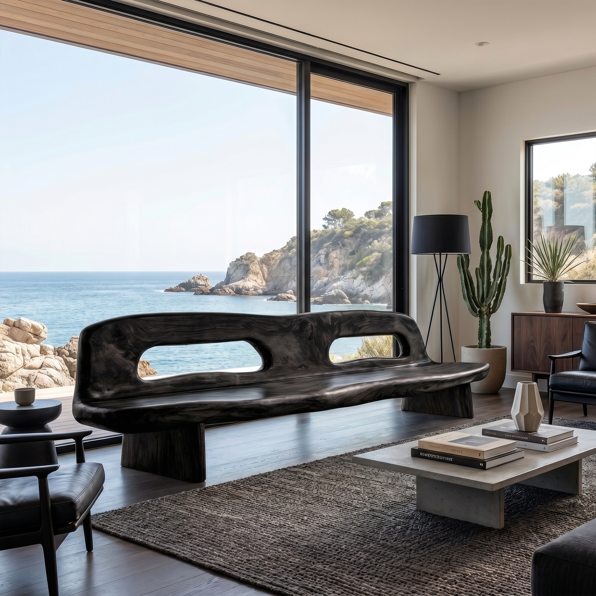 Coastal Organic Sofa Frame With Sculptural Solid Wood Design For Living Room