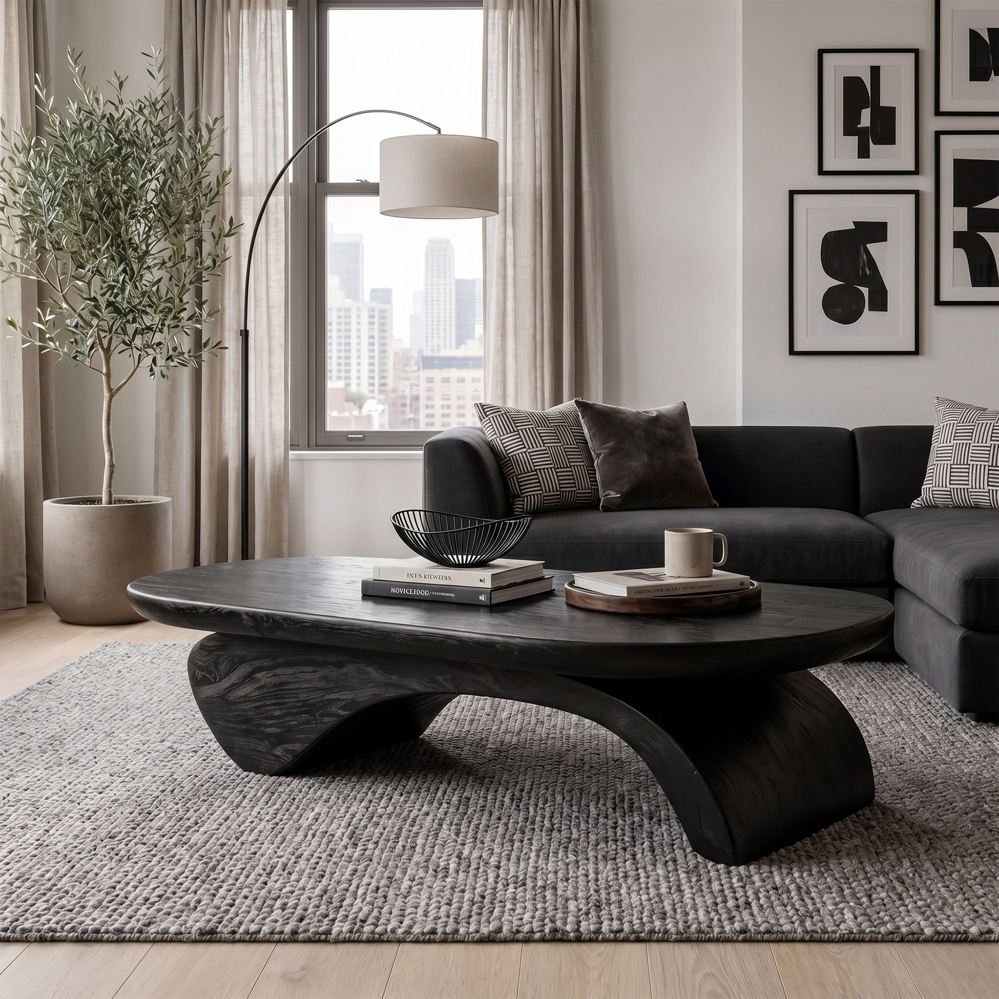 Rustic Live Edge Coffee Table With Artistic Curved Wood Pedestal For Living Room
