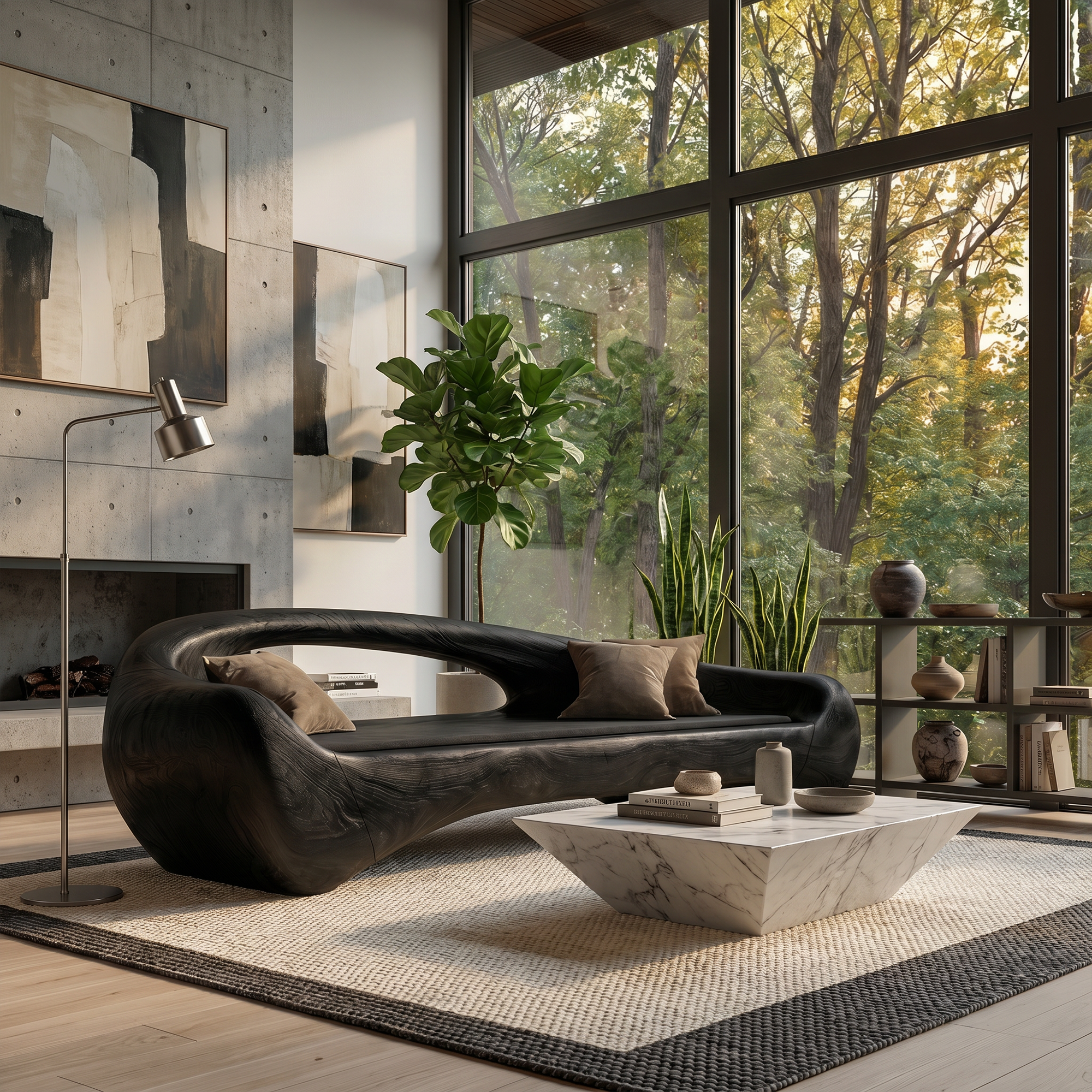 Organic Sofa Frame With Sculptural Solid Wood Design For Living Room