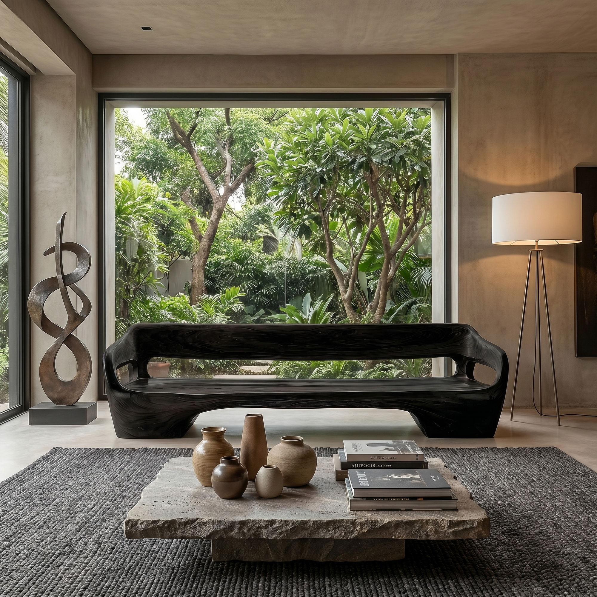 Modern Organic Sofa Frame With Sculptural Solid Wood Design For Living Room