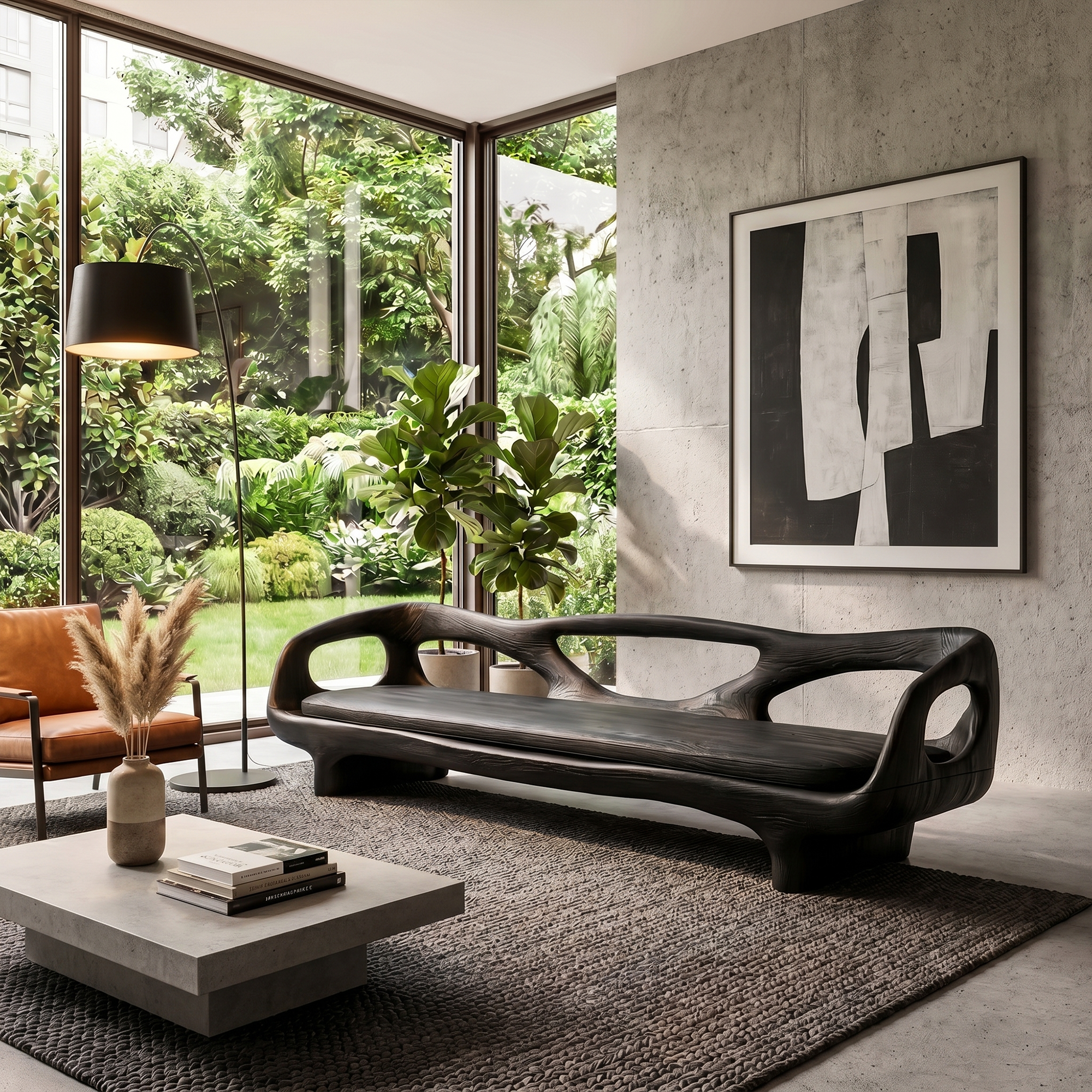 Organic Sculptural Sofa Frame With Curved Open Arm Design For Living Room