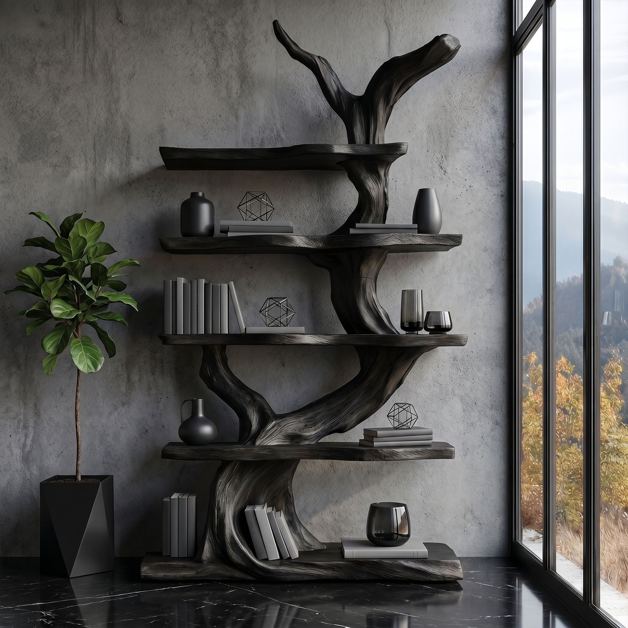 Organic Tree Bookshelf With Sculptural Branch Design And Open Display Shelves For Living Room