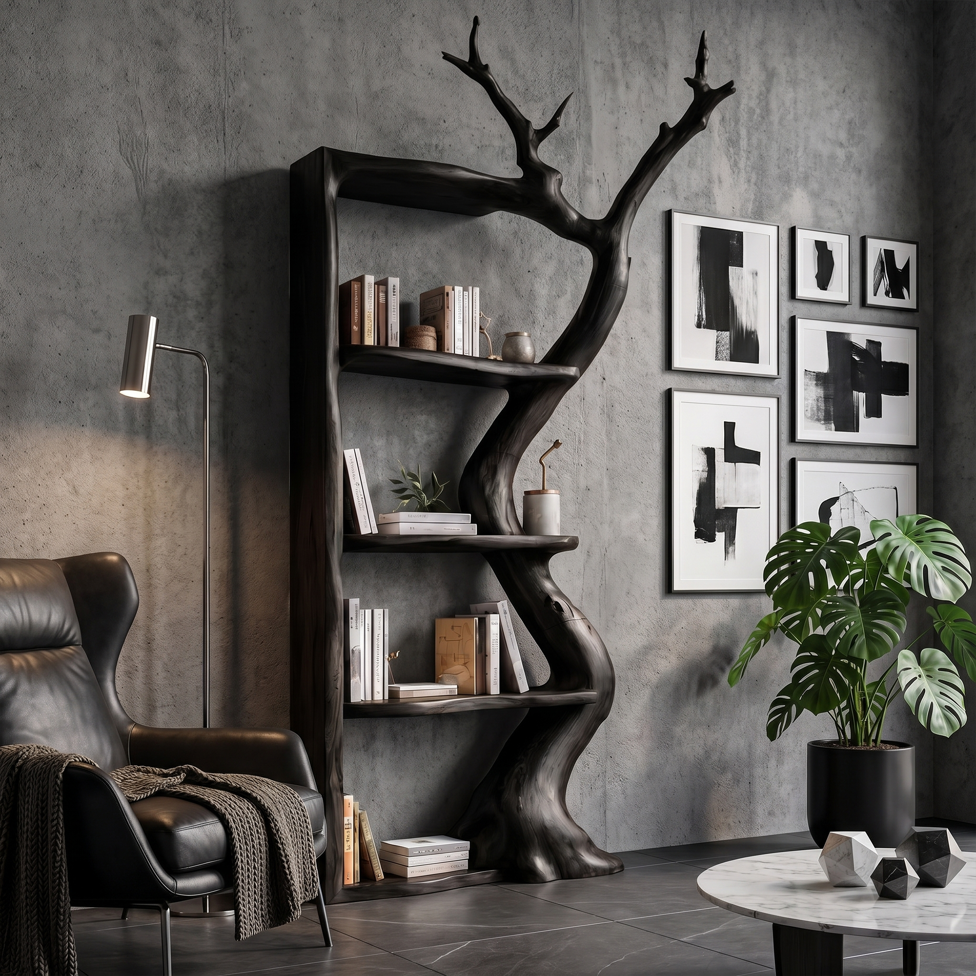 Sculptural Tree Bookshelf With Flowing Branch Frame For Living Room