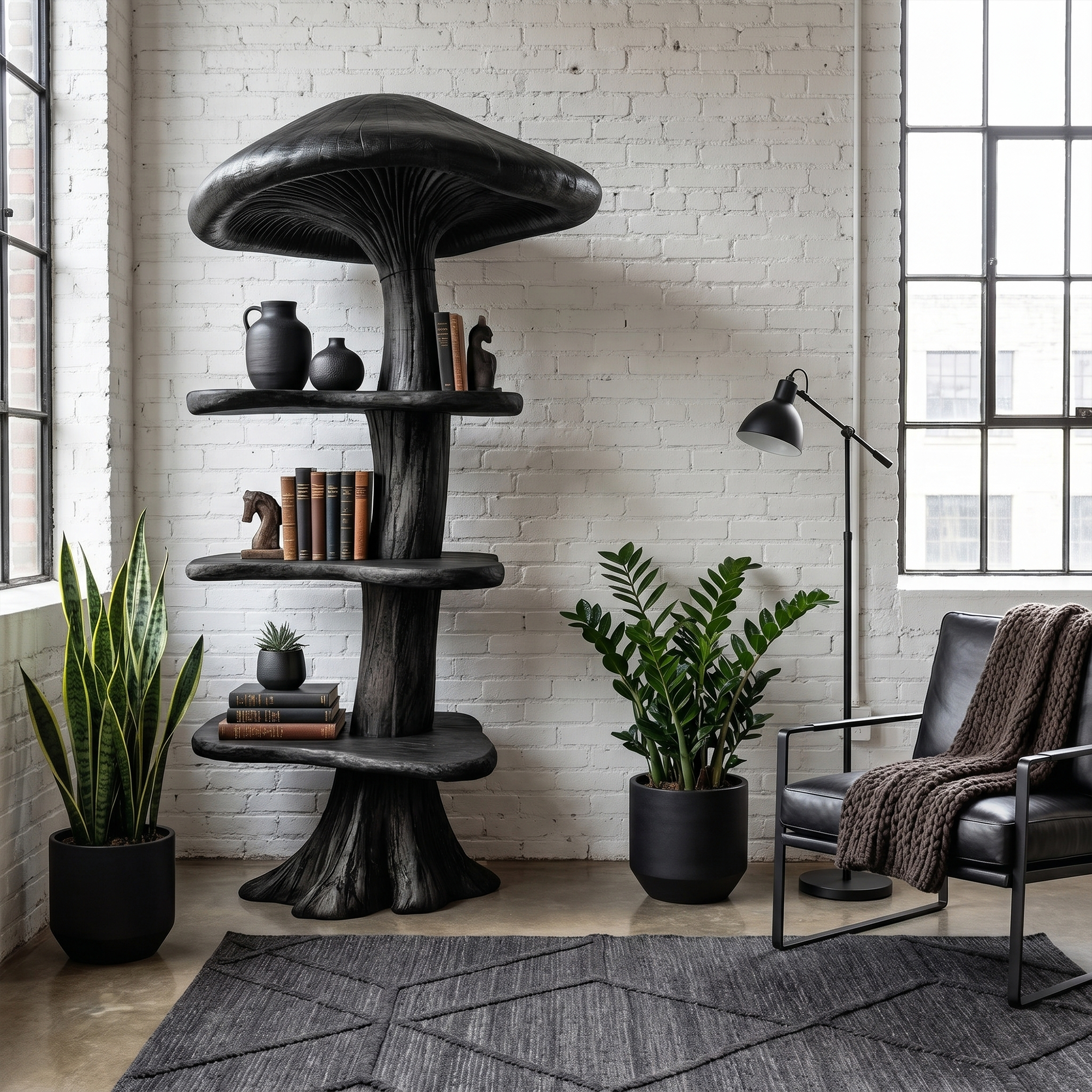 Organic Mushroom Bookshelf With Handcrafted Solid Wood Shelves For Living Room