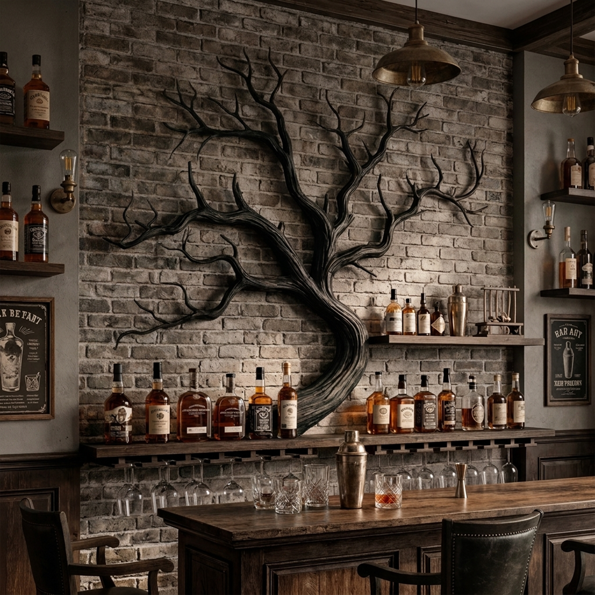 Artistic Tree Branch Wine Rack Wooden Wall Shelf For Kitchen Dining Room Bar