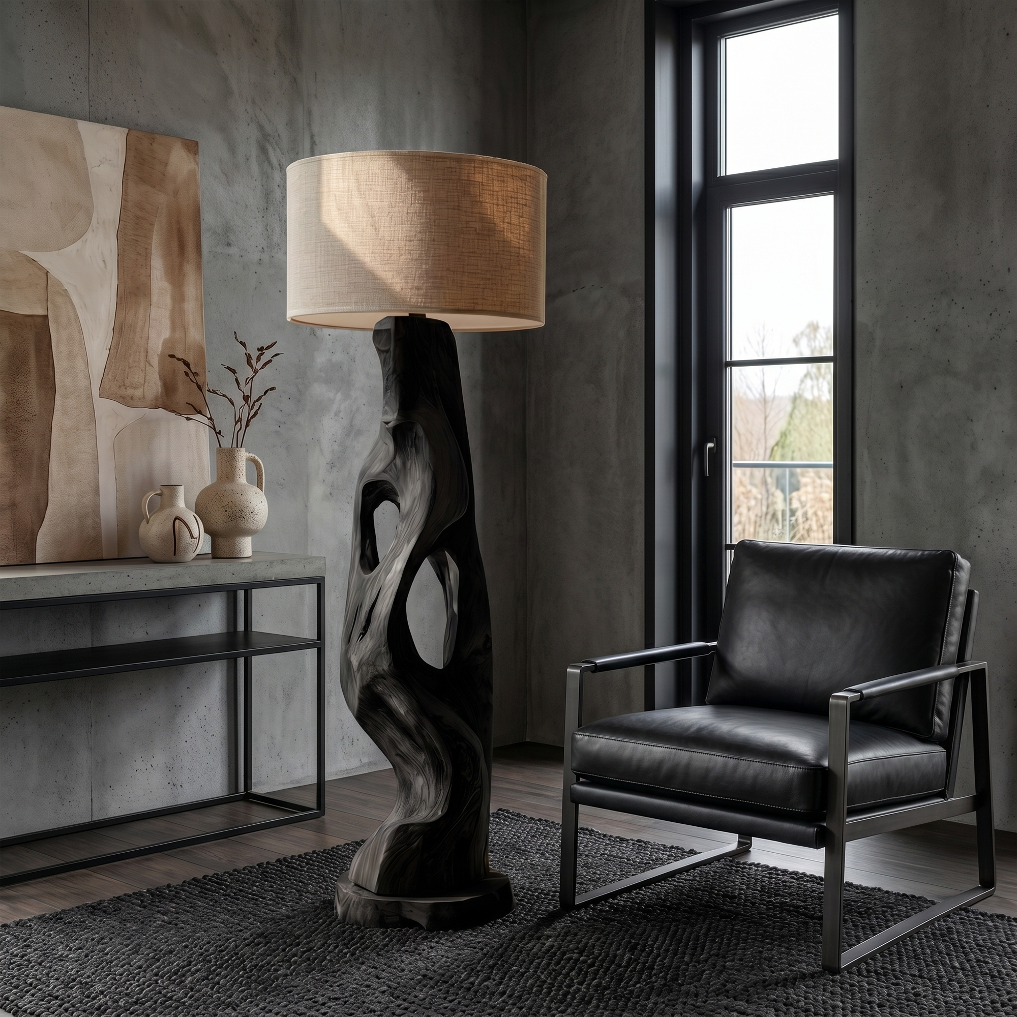 Organic Modern Standing Lamp With Artistic Solid Wood Base For Living Room
