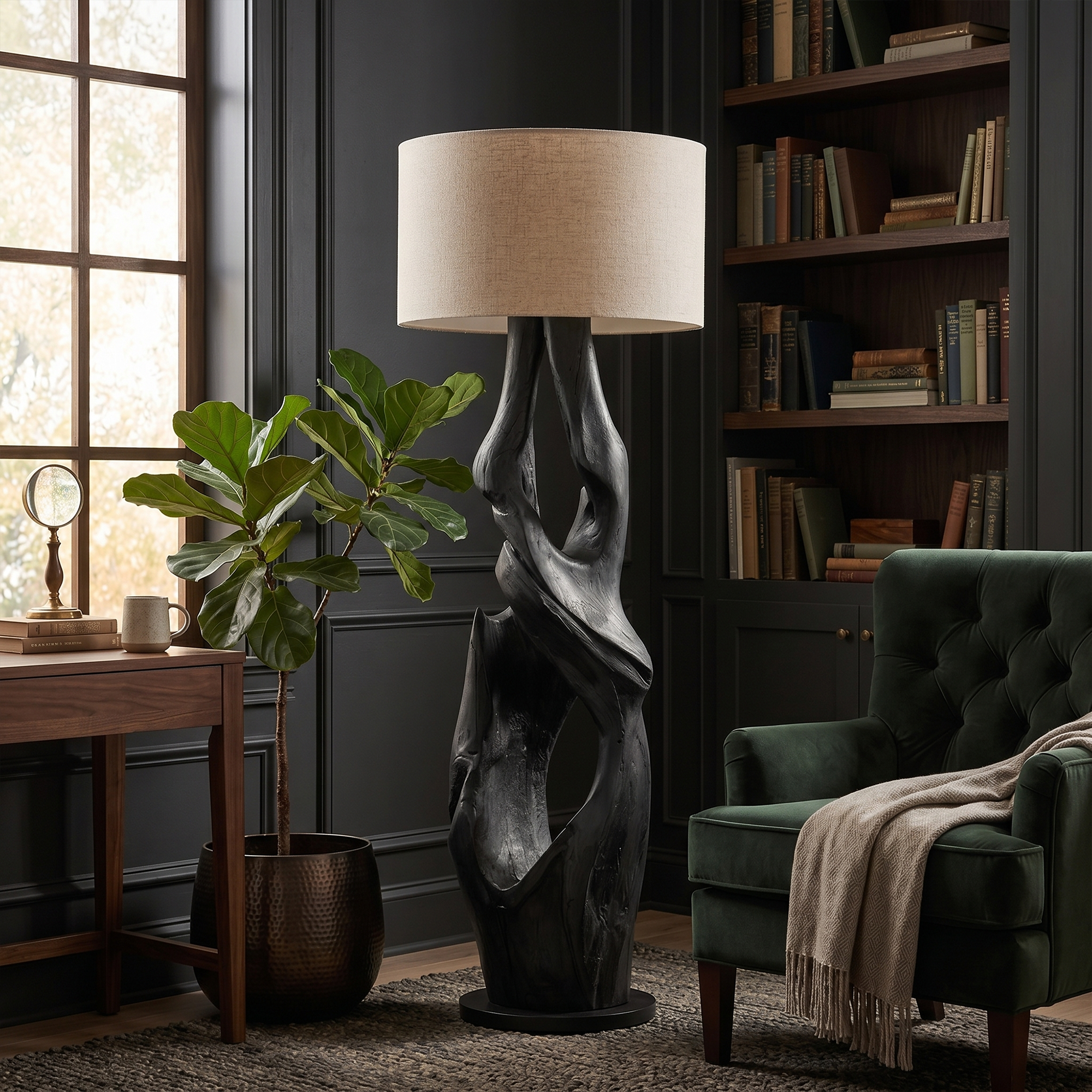 Contemporary Organic Floor Lamp With Artistic Hollow Wood Structure For Living Room