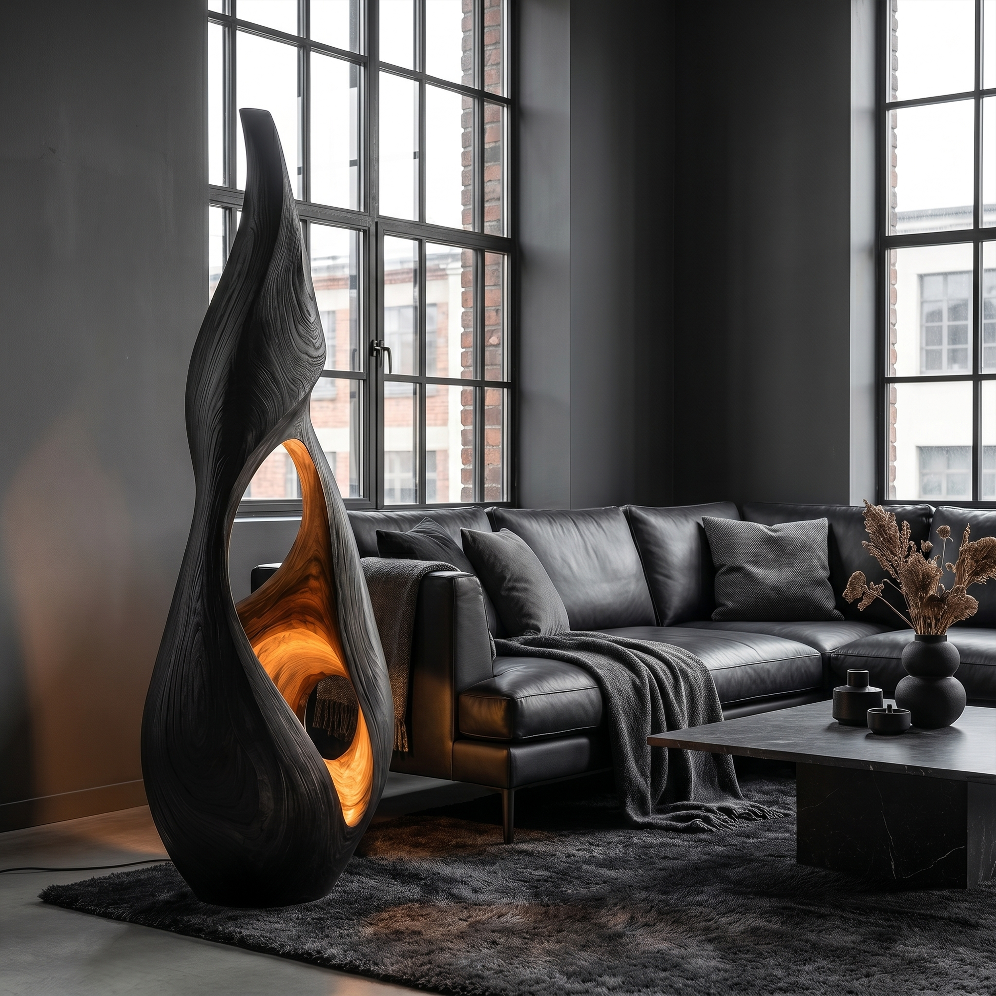 Nature Inspired Floor Lamp With Sculptural Solid Wood Form For Living Room