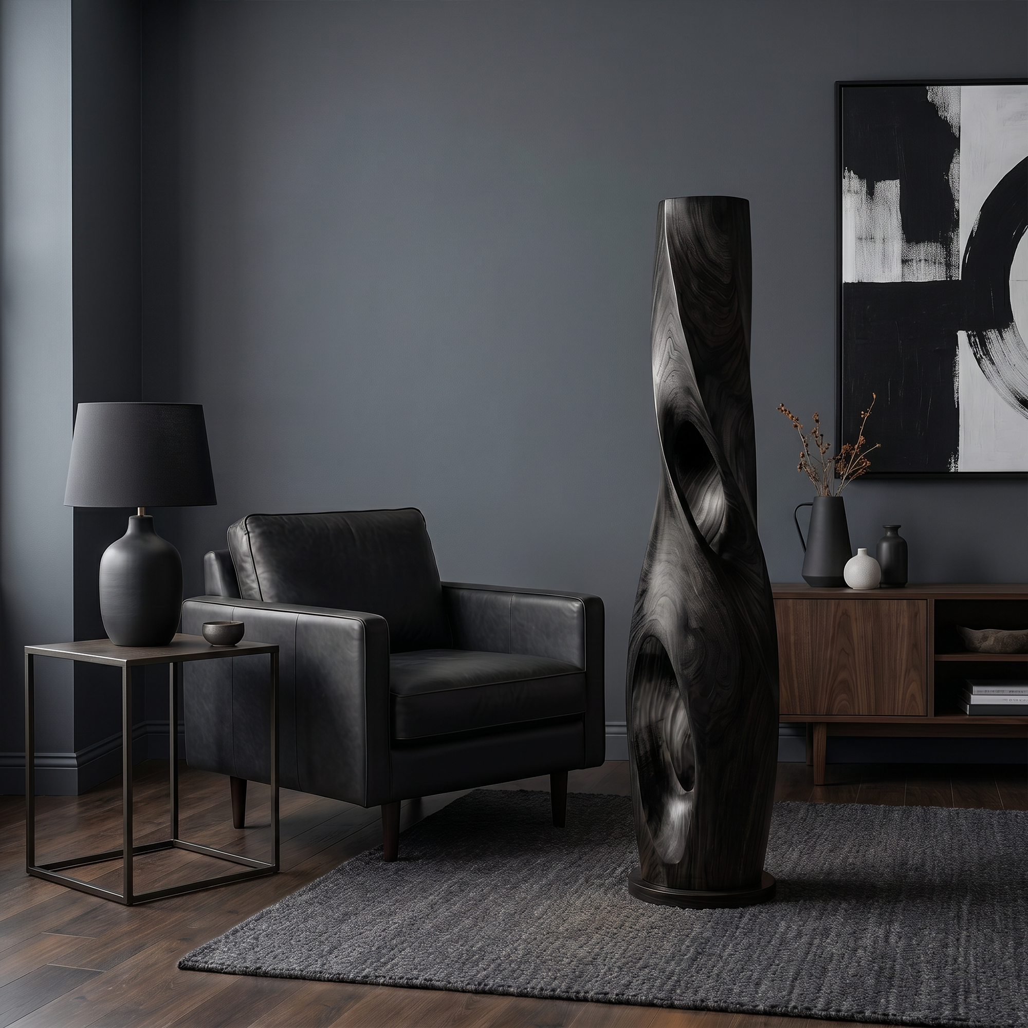 Modern Sculptural Floor Lamp With Hollow Solid Wood Design For Living Room