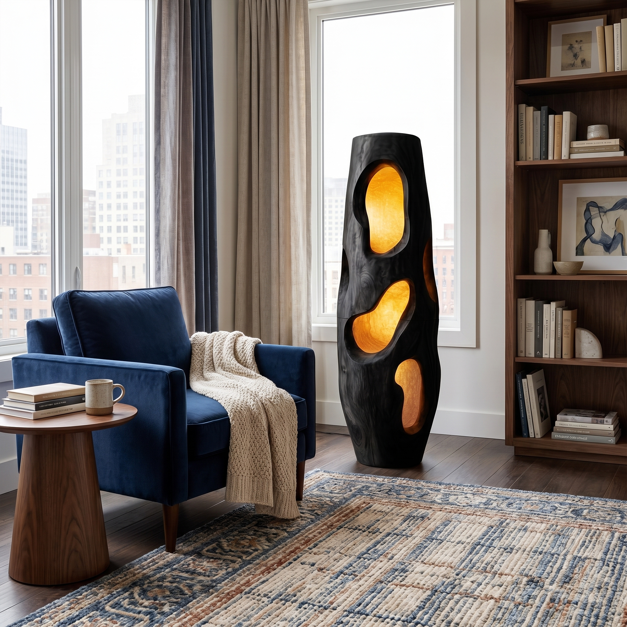 Sculptural Floor Lamp Natural Wood Form For Living Room