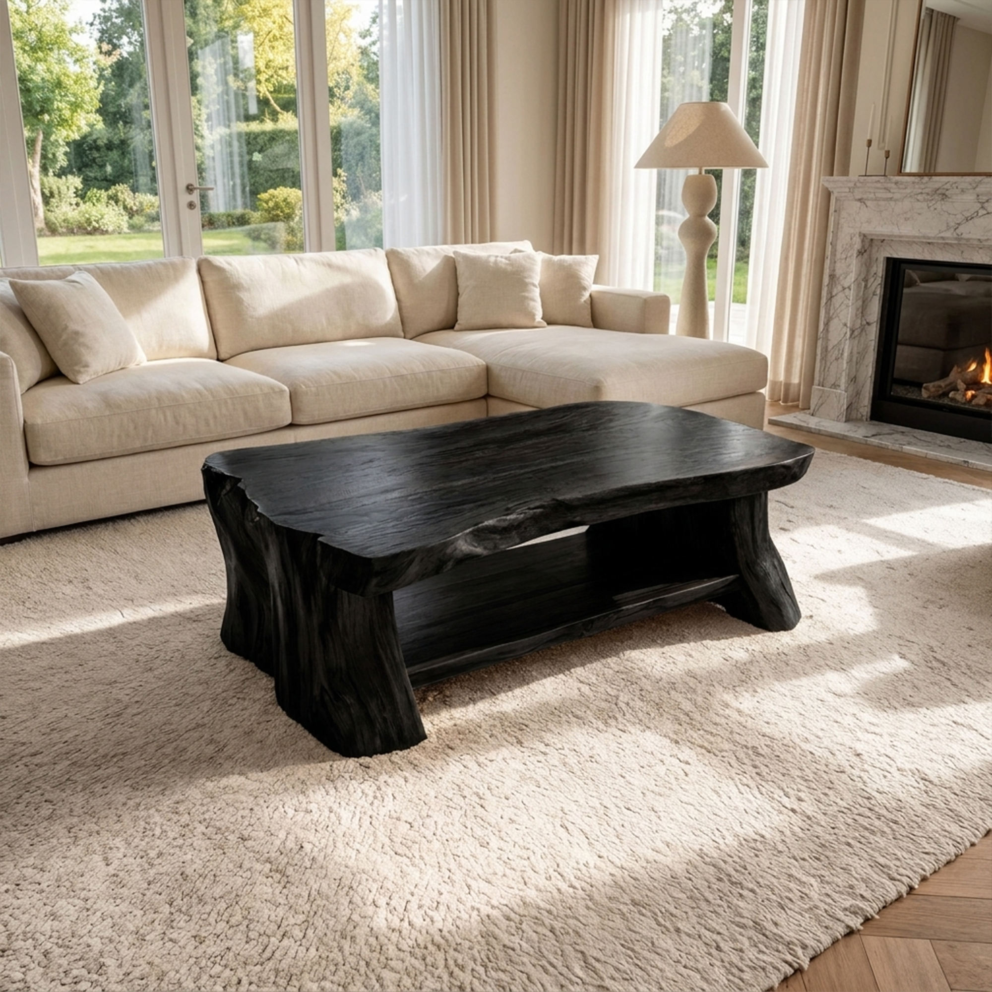 Rustic Slab Wood Coffee Table Living Room