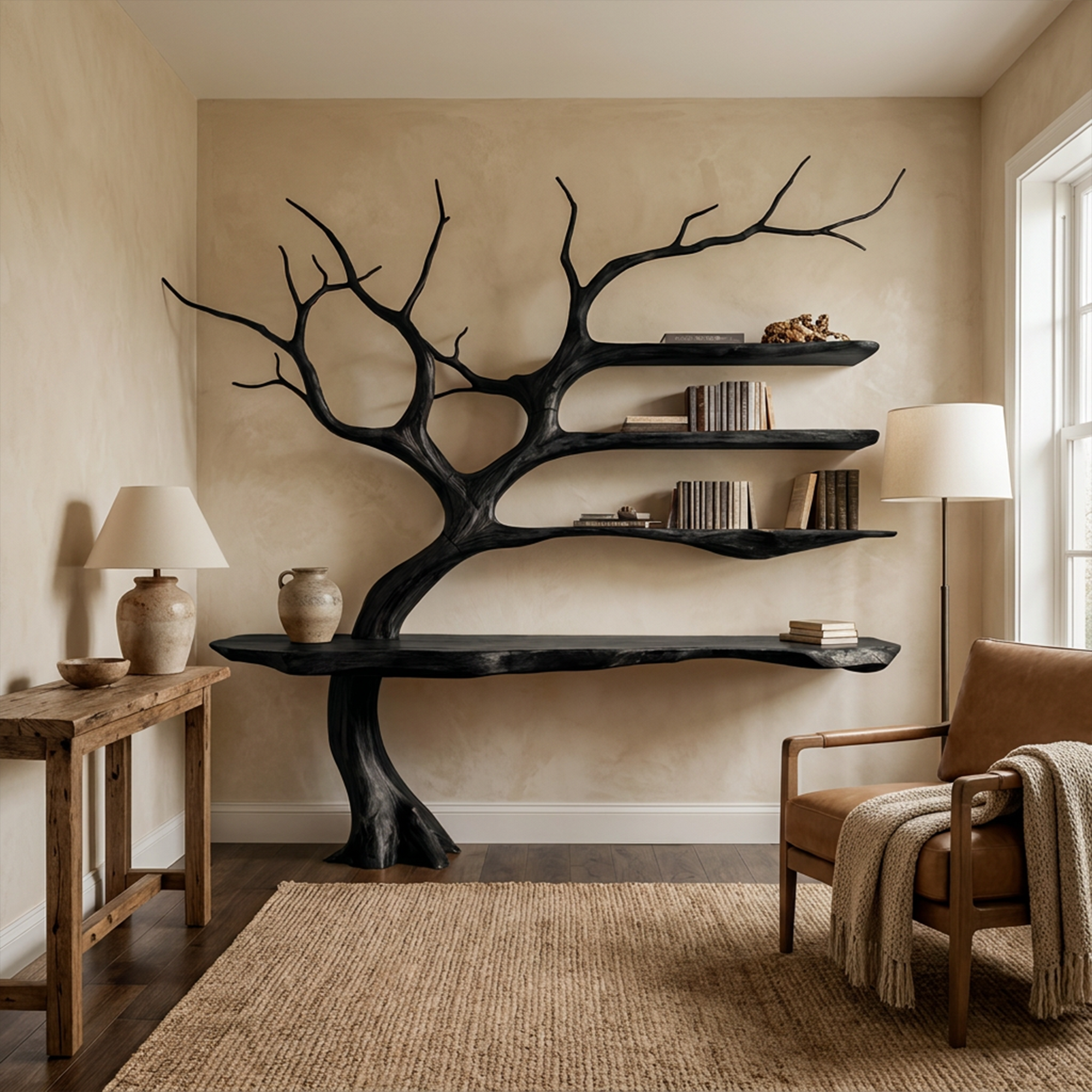 Rustic Console Table Artistic Tree Branch Reading Room