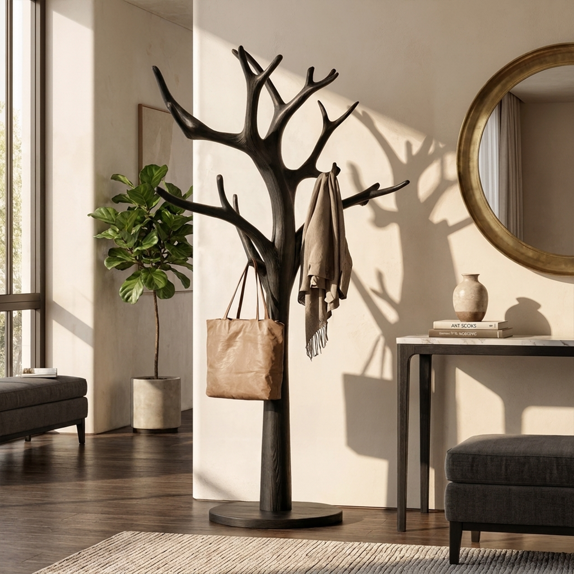 Rustic Tree Coat Stand Entryway Living Room Mudroom