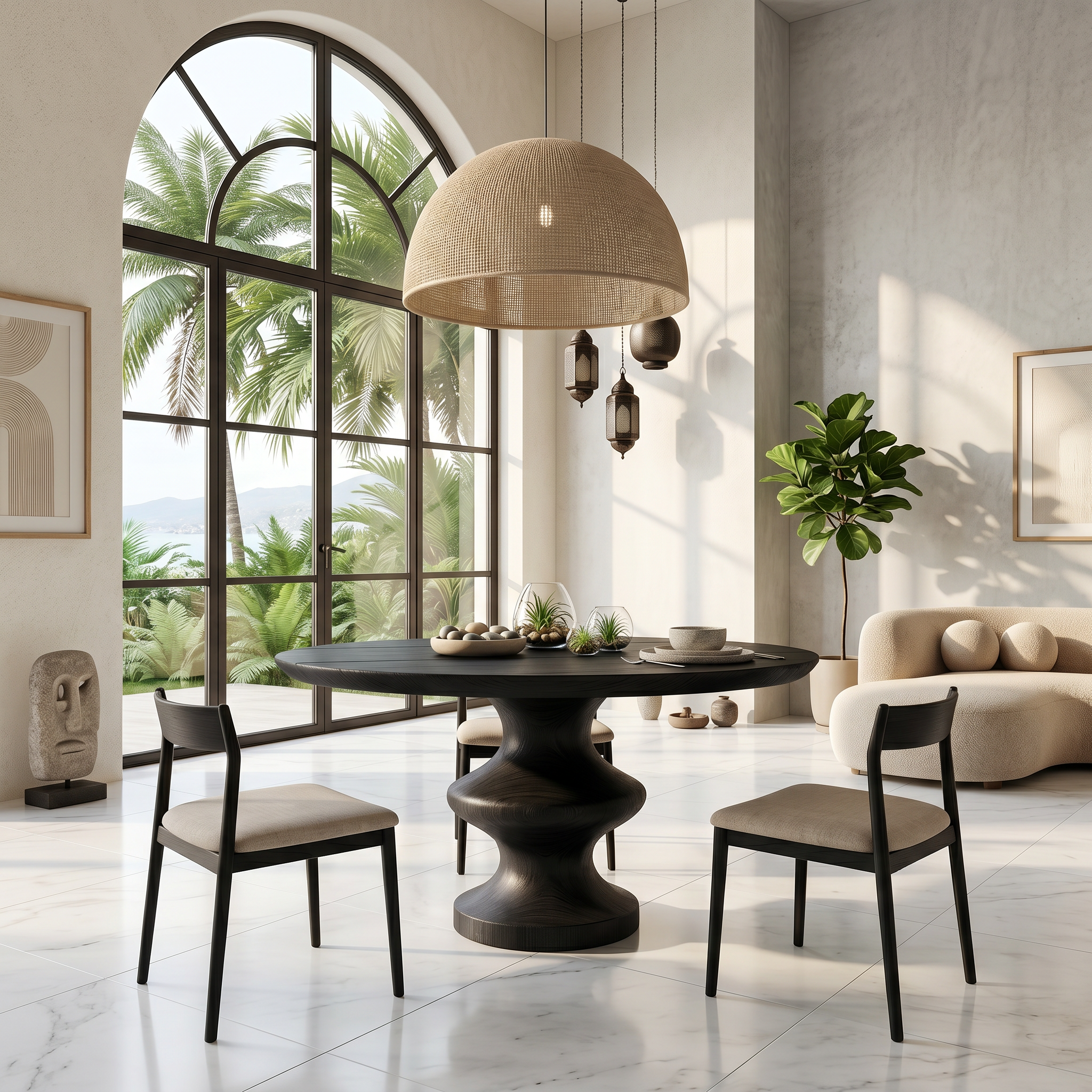 Modern Pedestal Dining Table With Sculptural Solid Wood Base For Dining Room