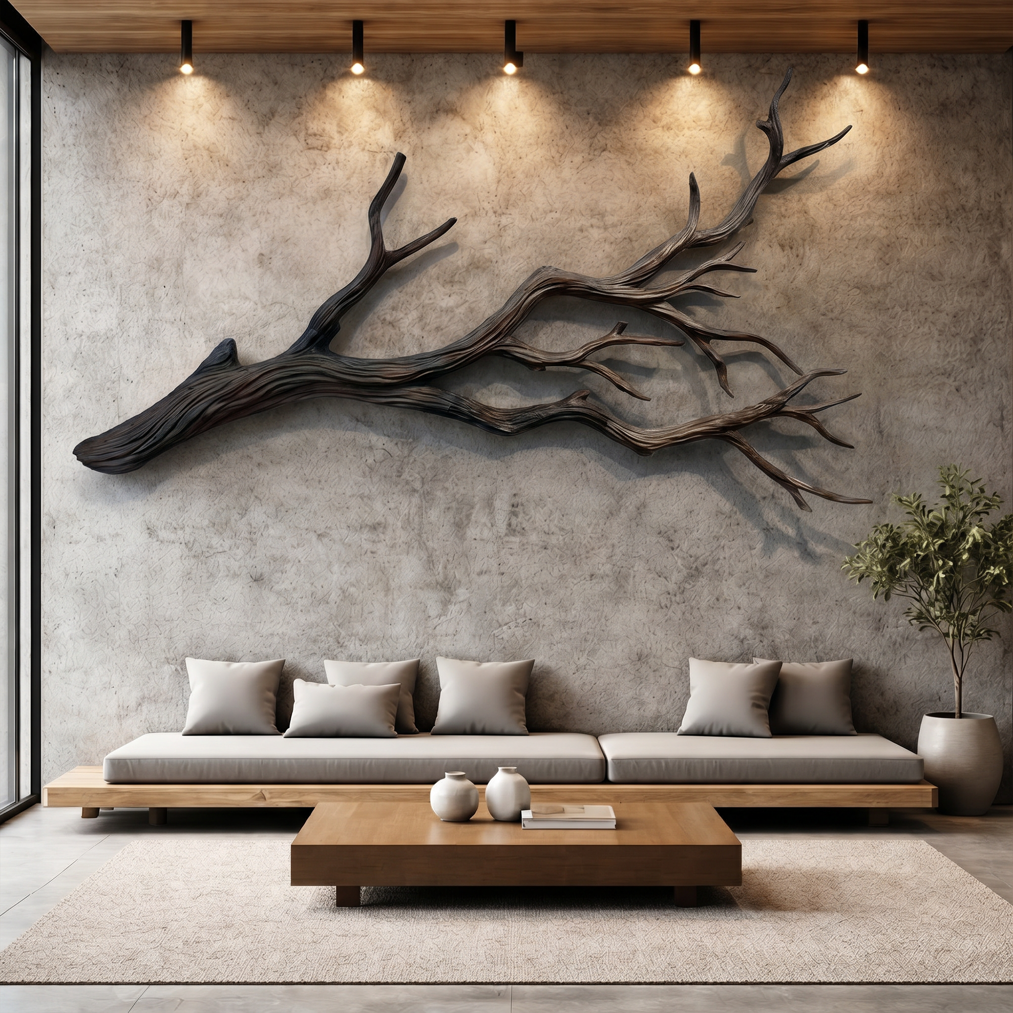 Flowing Organic Wood Branch Wall Sculpture Contemporary Decor