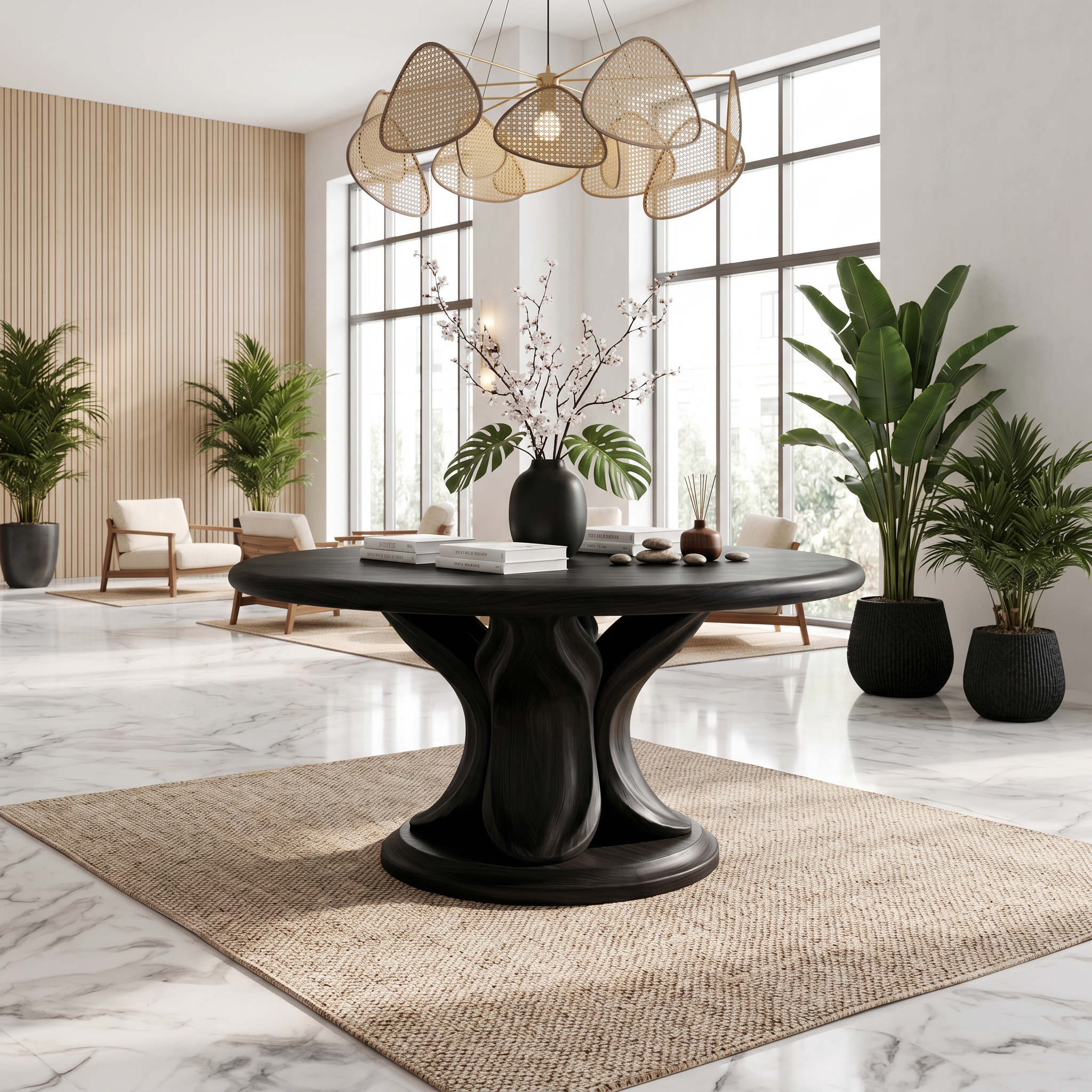 Modern Round Console Table With Twisted Architectural Form For Entryway And Living Room