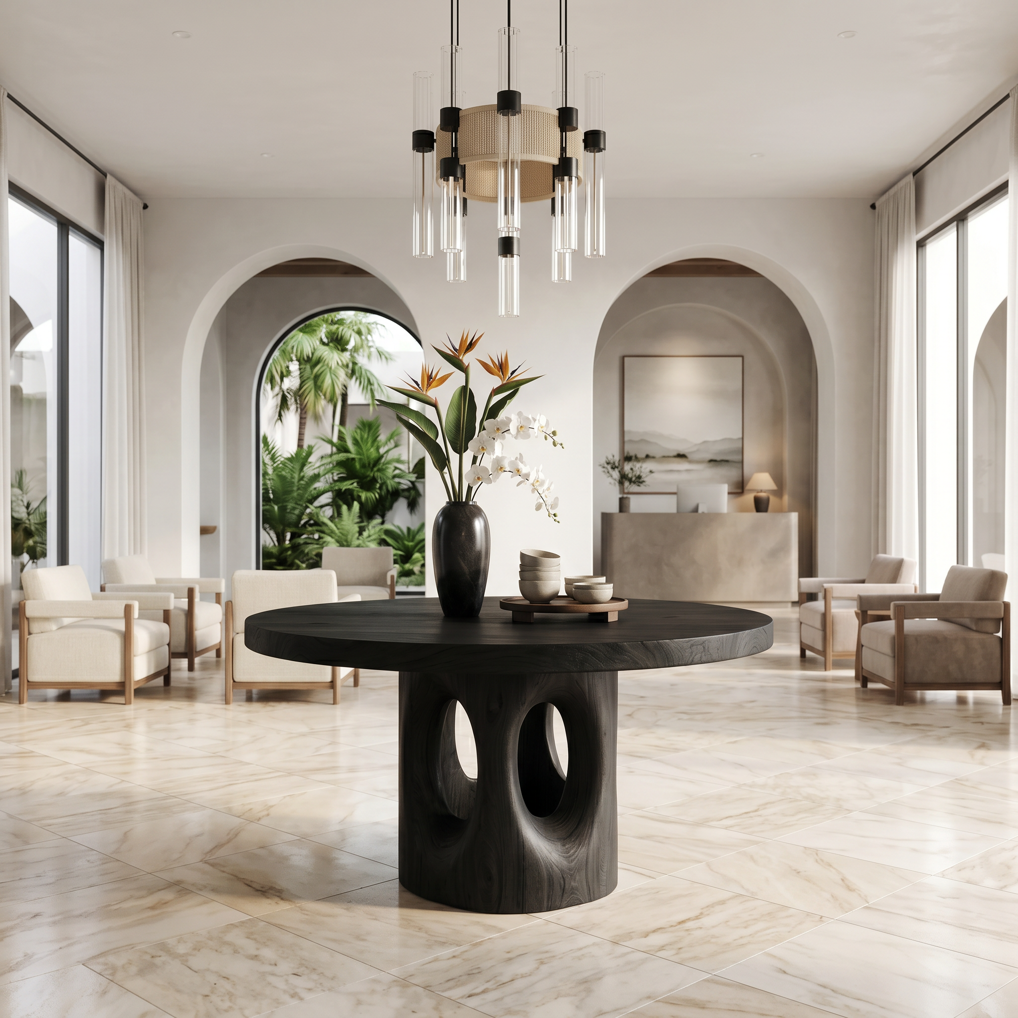 Rustic Foyer Center Table With Tree Stump Inspired Design For Entryway And Foyer