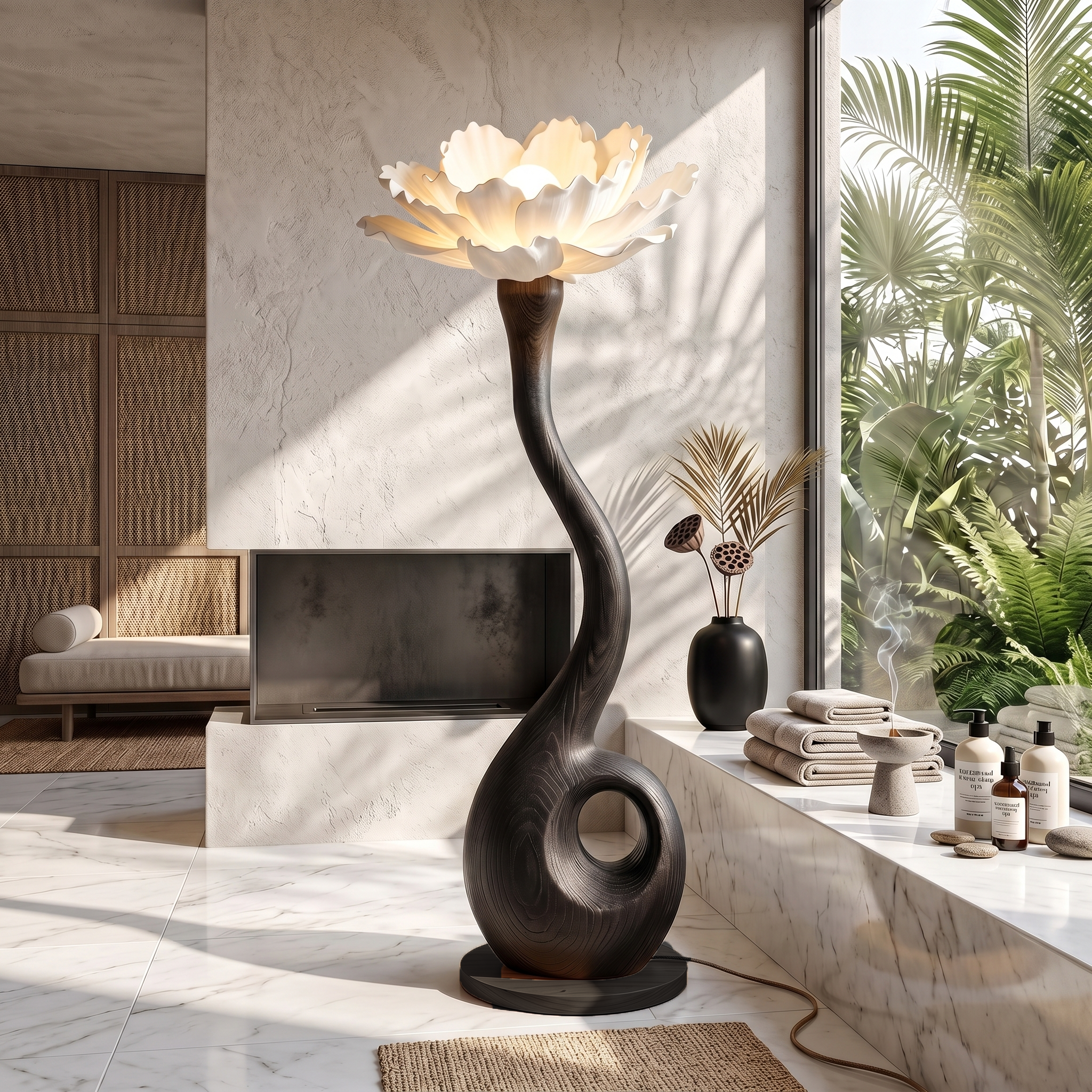 Artistic Floor Lamp With Nature Inspired Flower Design For Living Room