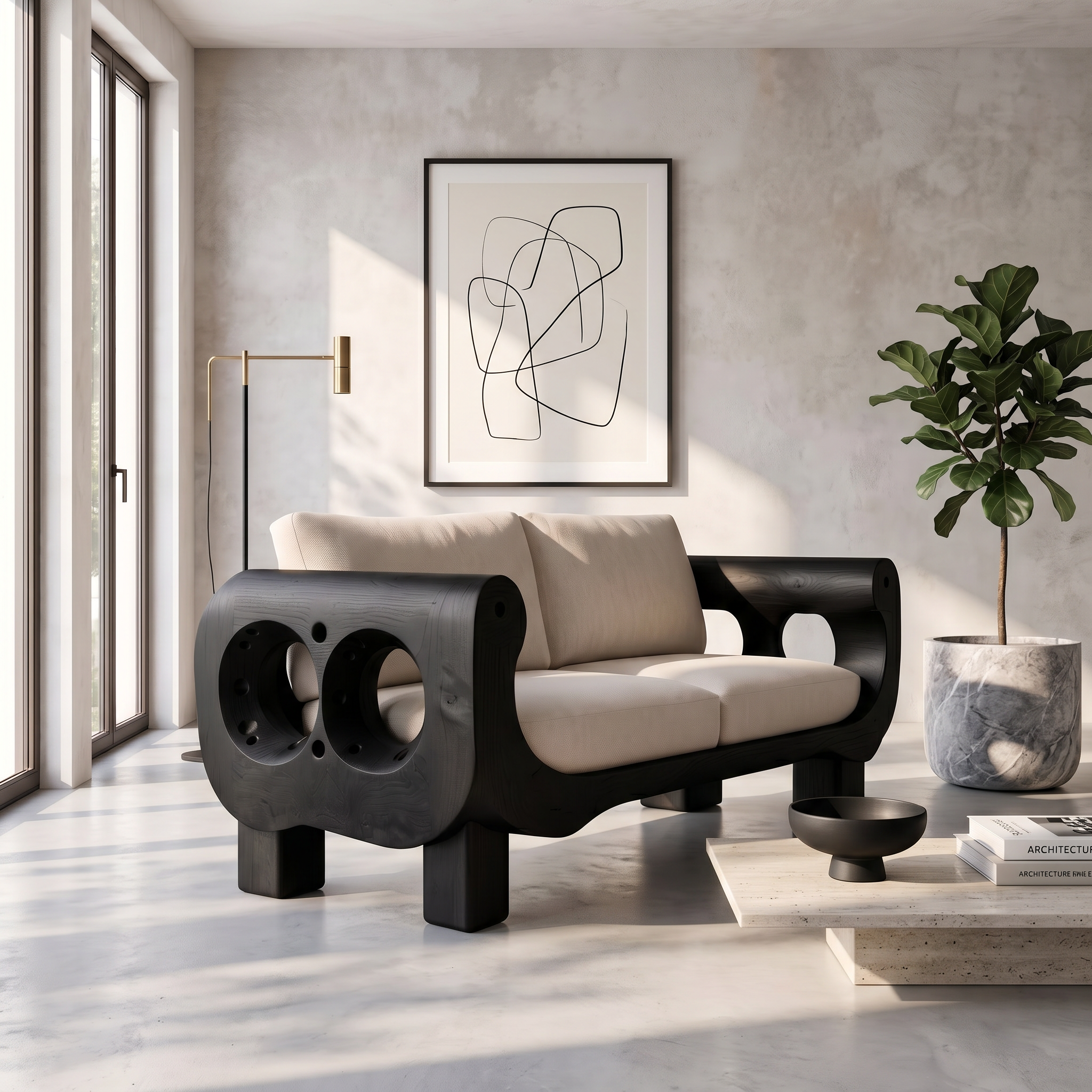 Rustic Sofa Frame With Handcrafted Sculptural Wood Design For Living Room