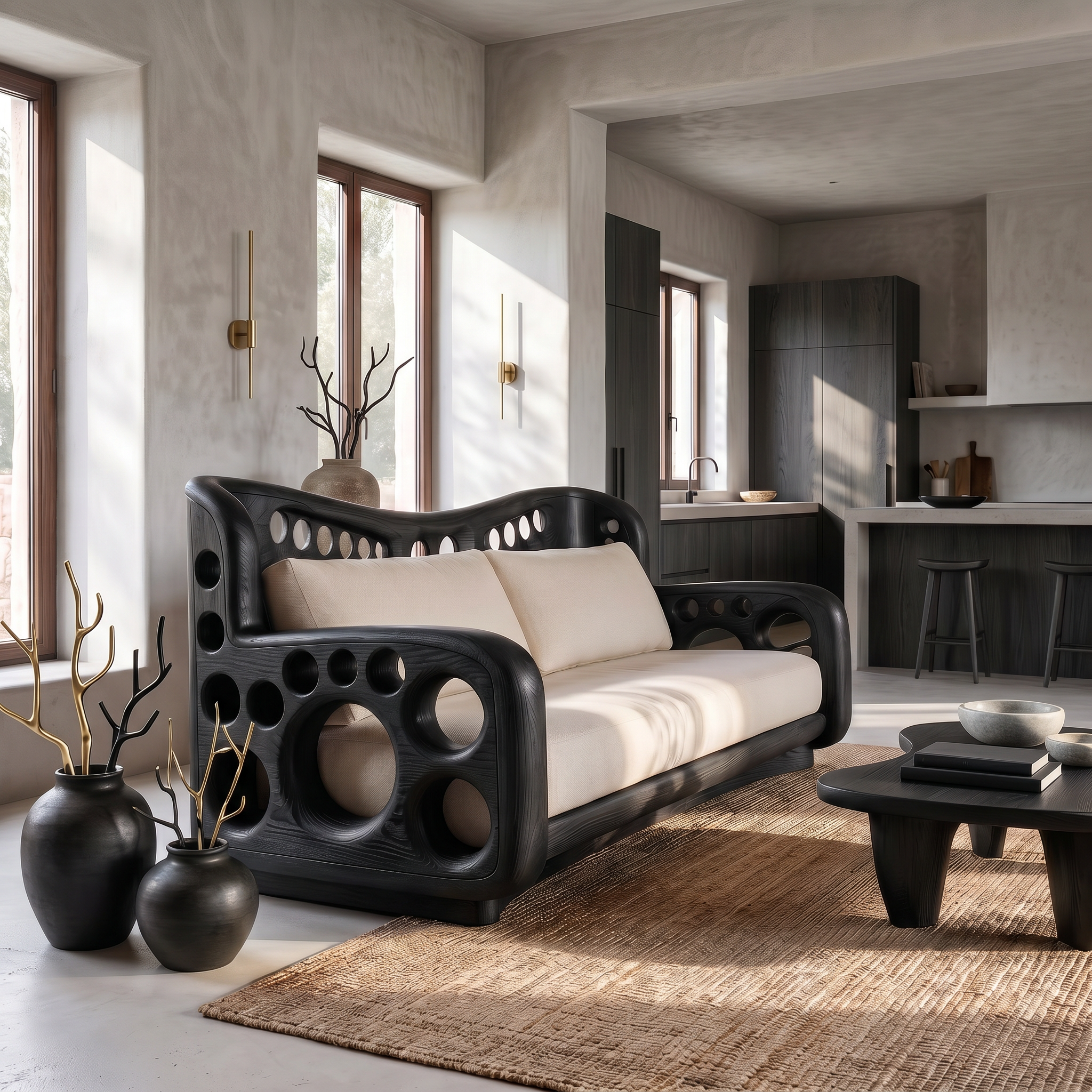 Organic Lounge Sofa With Sculptural Solid Wood Construction